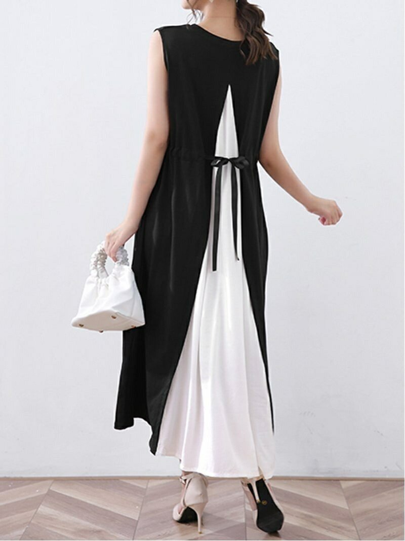 【ドゥーベル/Doux Belle】の【Doux Belle】ワンピース ロング丈 半袖 長袖 インテリア・キッズ・メンズ・レディースファッション・服の通販 founy(ファニー) 　ファッション　Fashion　レディースファッション　Fashion for Women　ワンピース　Dresses　春　Spring　秋　Autumn　シフォン　Chiffon, Lightweight Fabric　シンプル　Simple, Minimal　スリット　Slit, Slit Detail　ドット　Polka Dot, Dot Pattern　ノースリーブ　Sleeveless, No-Sleeve　長袖　Long Sleeve, Full Sleeve　ポケット　Pocket, Pocket Detail　半袖　Short Sleeve, Half Sleeve　ラウンド　Round, Round Neck　ロング　Long, Long-Length　夏　Summer　ホワイト|ID: prp329100004812716 ipo3291000000034938101