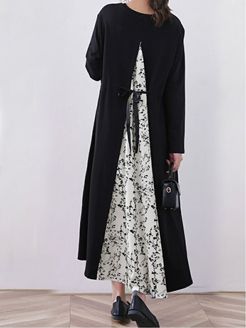 【ドゥーベル/Doux Belle】の【Doux Belle】ワンピース ロング丈 半袖 長袖 インテリア・キッズ・メンズ・レディースファッション・服の通販 founy(ファニー) 　ファッション　Fashion　レディースファッション　Fashion for Women　ワンピース　Dresses　春　Spring　秋　Autumn　シフォン　Chiffon, Lightweight Fabric　シンプル　Simple, Minimal　スリット　Slit, Slit Detail　ドット　Polka Dot, Dot Pattern　ノースリーブ　Sleeveless, No-Sleeve　長袖　Long Sleeve, Full Sleeve　ポケット　Pocket, Pocket Detail　半袖　Short Sleeve, Half Sleeve　ラウンド　Round, Round Neck　ロング　Long, Long-Length　夏　Summer　ホワイト花柄|ID: prp329100004812716 ipo3291000000034938103