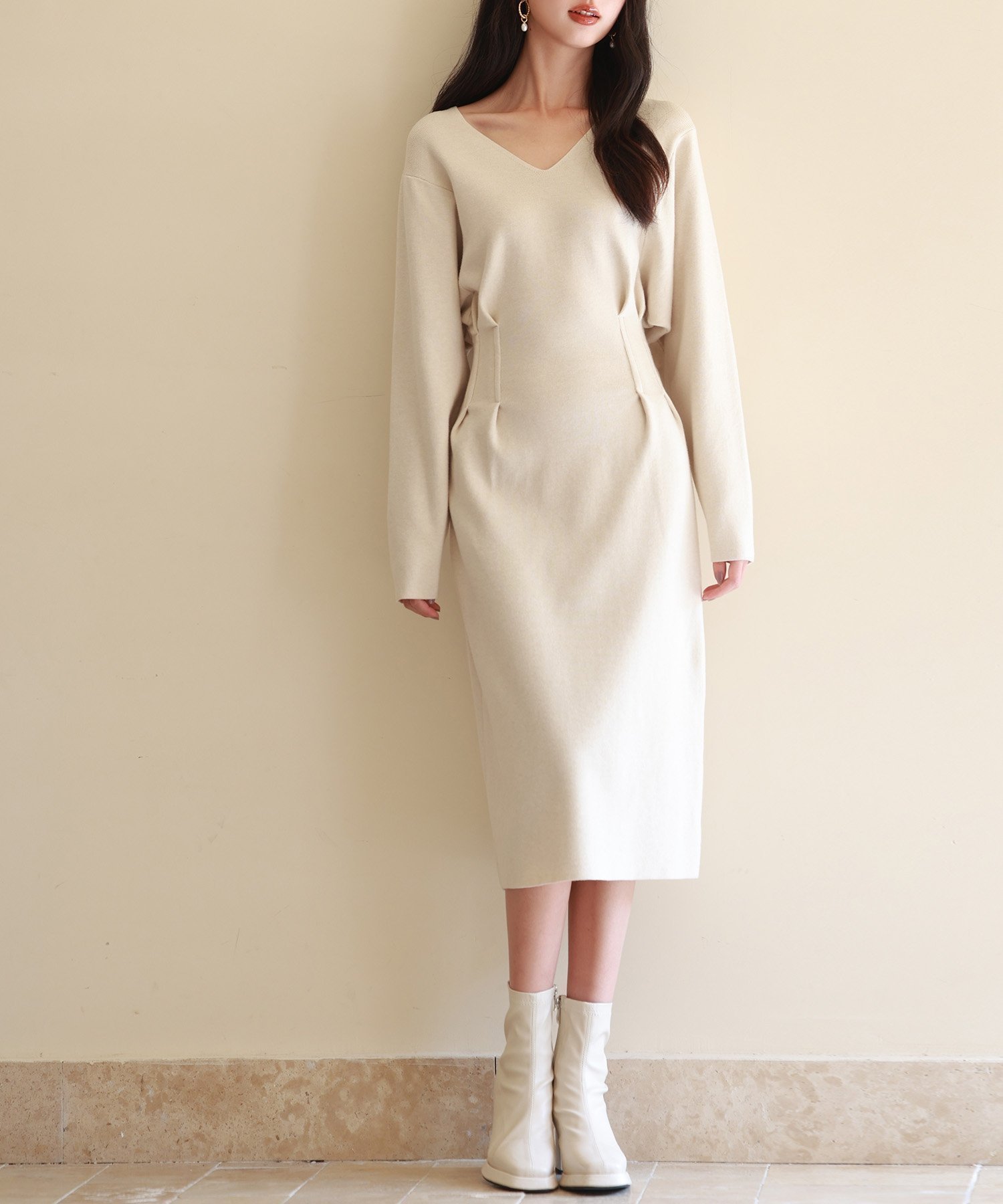 【セゾンドパピヨン/SAISON DE PAPILLON】のイマドキシルエのハイゲージニットワンピース 人気、トレンドファッション・服の通販 founy(ファニー) 　ファッション　Fashion　レディースファッション　Fashion for Women　ワンピース　Dresses　ニットワンピース　Knit Dresses　デコルテ　Décolleté, Neckline　ペンシル　Pencil, Pencil Skirt　リボン　Ribbon, Bow　 other-1|ID: prp329100004812728 ipo3291000000034938195