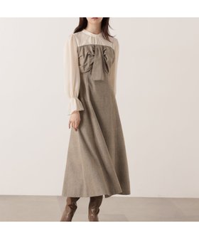 【プロポーション ボディドレッシング/PROPORTION BODY DRESSING】のフロントリボンミックスドッキングワンピース 25AW 人気、トレンドファッション・服の通販 founy(ファニー) ファッション Fashion レディースファッション Fashion for Women ワンピース Dresses 2025年 2025 2025-2026秋冬・A/W Autumn/Winter 2025–26 AW25–26 ギャザー Gathered, Ruffled シフォン Chiffon, Lightweight Fabric スリーブ Sleeve, Long Sleeve / Short Sleeve ツイード Twill, Twill Weave フレア Flare, Flared ミックス Mix, Mixed Style リボン Ribbon, Bow |ID:prp329100004812765