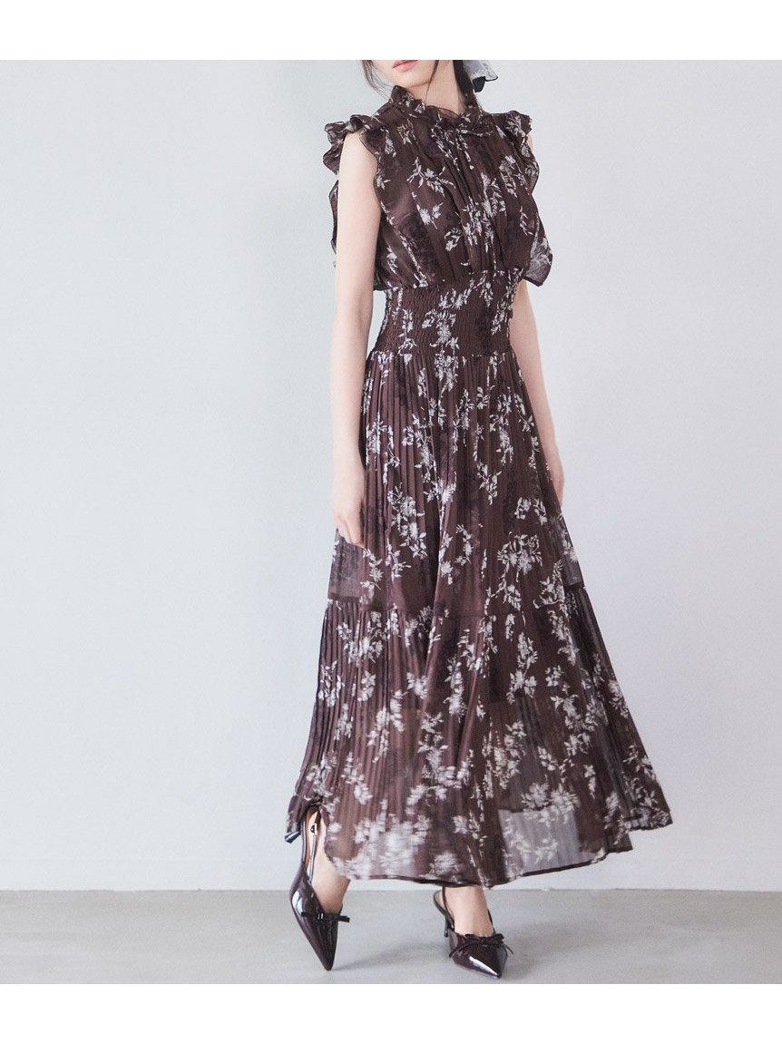 【スナイデル/SNIDEL】の【00サイズあり】プリントプリーツシャーリングワンピース インテリア・キッズ・メンズ・レディースファッション・服の通販 founy(ファニー) 　ファッション　Fashion　レディースファッション　Fashion for Women　ワンピース　Dresses　インナー　Innerwear　ウェーブ　Wavy Pattern　エレガント 上品　Elegant　キャミワンピース　Cami Dress, Slip Dress　ギャザー　Gathered, Ruffled　今季　This Season, Current Season　シャーリング　Shirring, Ruched　スタンド　Stand Collar, Upright Stand　ストレート　Straight, Straight Cut　トレンド　Trend, Trending Now　バランス　Balance, Style Balance　フィット　Fit, Slim Fit　フェミニン　Feminine, Girly　フラワー　Flower, Floral　フリル　Frill, Ruffle　プリント　Print, Printed Pattern　プリーツ　Pleats, Pleated　楽ちん　Easy Fit, Comfortable　おすすめ　Recommended / Our Picks　BRW[058]|ID: prp329100004812778 ipo3291000000034938729