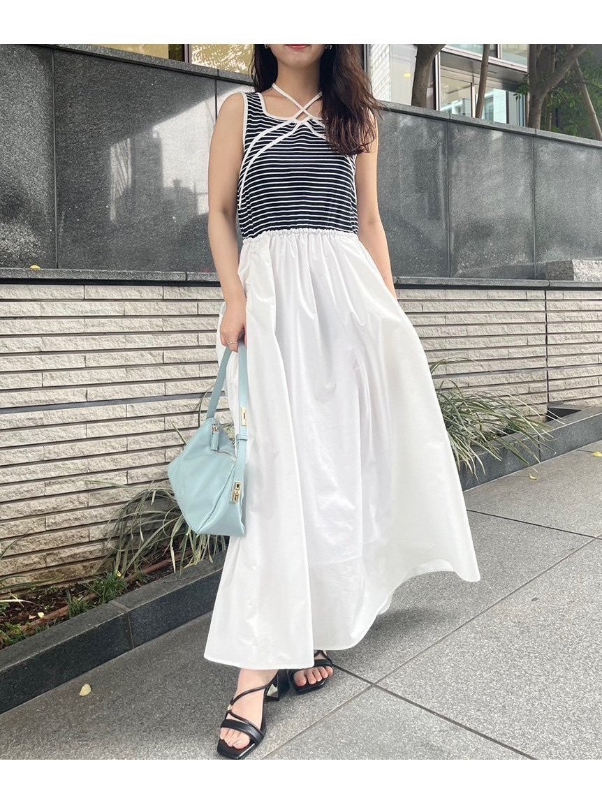 【リリーブラウン/Lily Brown】のクロスデザインドッキングワンピース インテリア・キッズ・メンズ・レディースファッション・服の通販 founy(ファニー) 　雑誌掲載アイテム　Magazine Picks & Fashion Features　ファッション雑誌　Fashion Magazines　スウィート　Sweet　ファッション　Fashion　レディースファッション　Fashion for Women　ワンピース　Dresses　8月号　August Issue, Aug. Edition　カットソー　Cut and Sewn Top　ギャザー　Gathered, Ruffled　スマート　Smart, Elegant　ドッキング　Docking, Mixed Material　パイピング　Piping, Trim Design　ボーダー　Border, Stripe　夏　Summer　雑誌　Magazine, Fashion Magazine　BORDER[933]|ID: prp329100004812784 ipo3291000000034938810