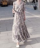 【ミニミニストア/miniministore】の花柄ワンピース5分袖ティアードワンピース ライトパープル|ID: prp329100004812793 ipo3291000000034938910