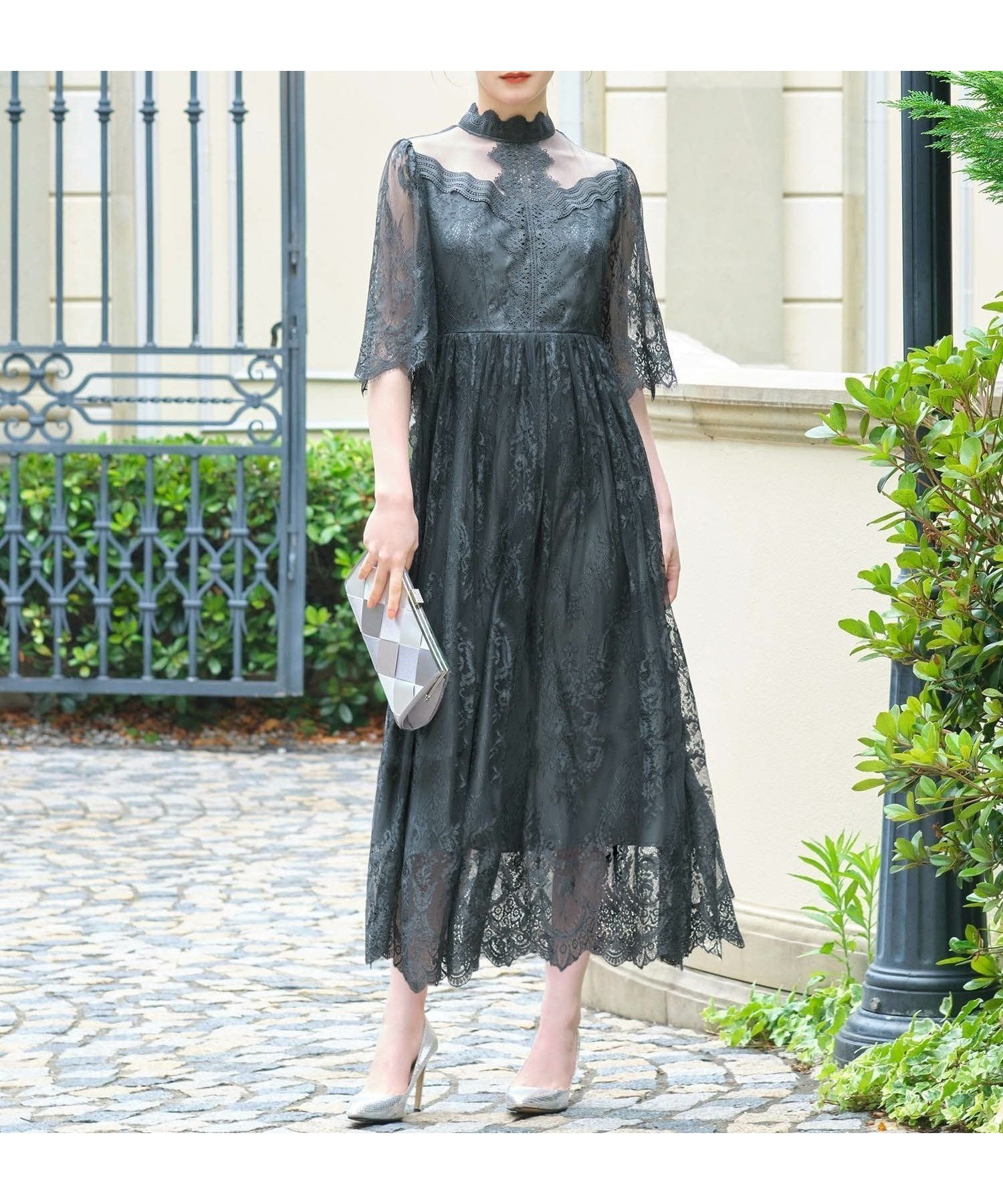 【ガール/GIRL】の総レースハイネックスカラップフレアロング丈 結婚式 ワンピース パーティードレス インテリア・キッズ・メンズ・レディースファッション・服の通販 founy(ファニー) 　ファッション　Fashion　レディースファッション　Fashion for Women　ワンピース　Dresses　フォーマル・パーティードレス・結婚式用ドレス　Elegant & Casual Dresses　クラシカル　Classical, Vintage-Inspired　スカラップ　Scallop, Scalloped Edge　ドレス　Dress, One-Piece　ヨーク　Yoke, Yoke Design　レース　Lace, Lace Fabric　再入荷　Restock / Back in Stock　結婚式　Wedding　二次会　After Party　KH|ID: prp329100004812813 ipo3291000000034939061