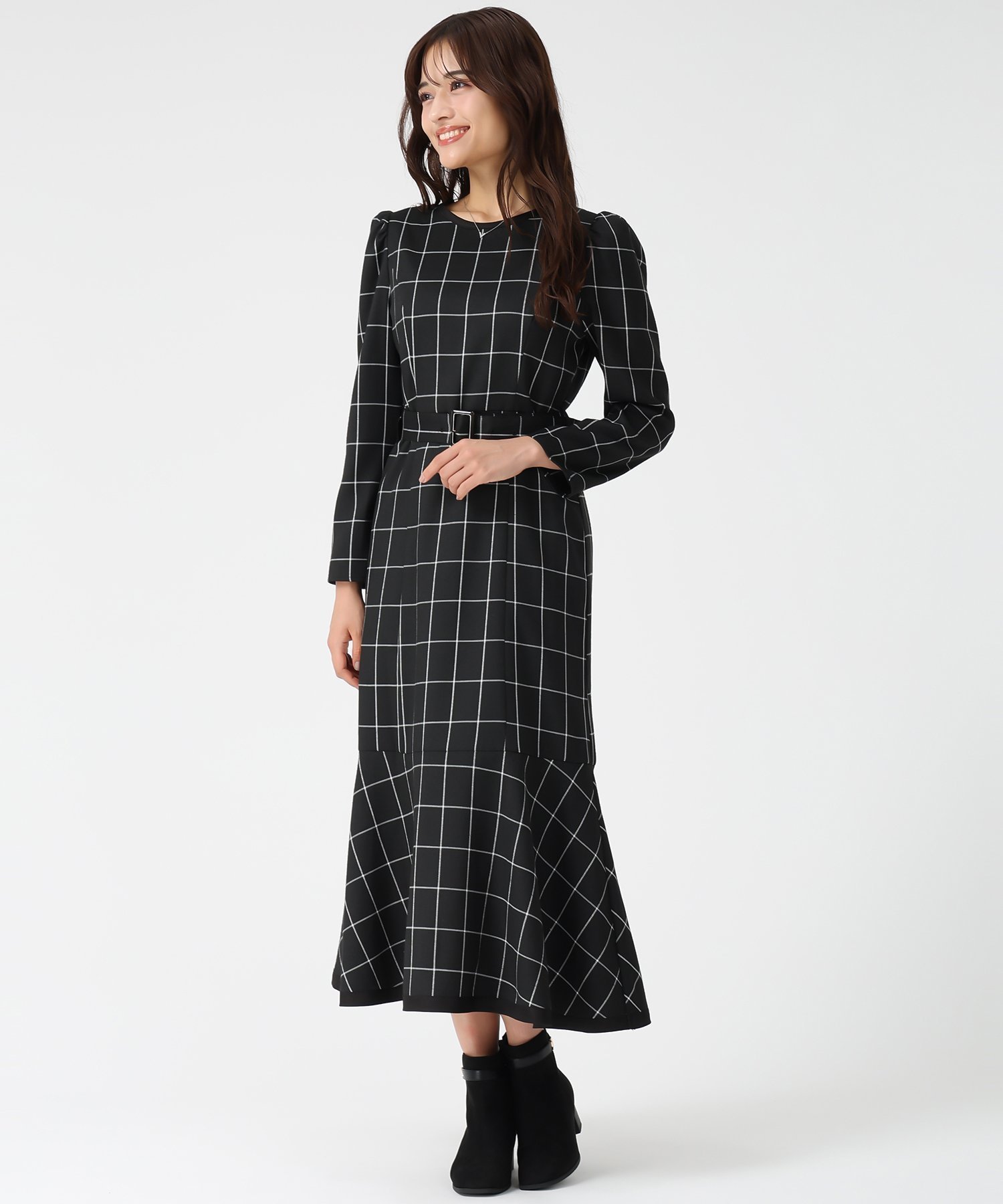 【ミッシュマッシュ/MISCH MASCH】のMM547417 ウィンドペンチェックワンピース インテリア・キッズ・メンズ・レディースファッション・服の通販 founy(ファニー) 　ファッション　Fashion　レディースファッション　Fashion for Women　ワンピース　Dresses　クラシカル　Classical, Vintage-Inspired　ジャケット　Jacket, Outerwear　エレガント 上品　Elegant　ビジネス 仕事 通勤　Business / Work / Commuting　ブラック|ID: prp329100004812814 ipo3291000000034939084