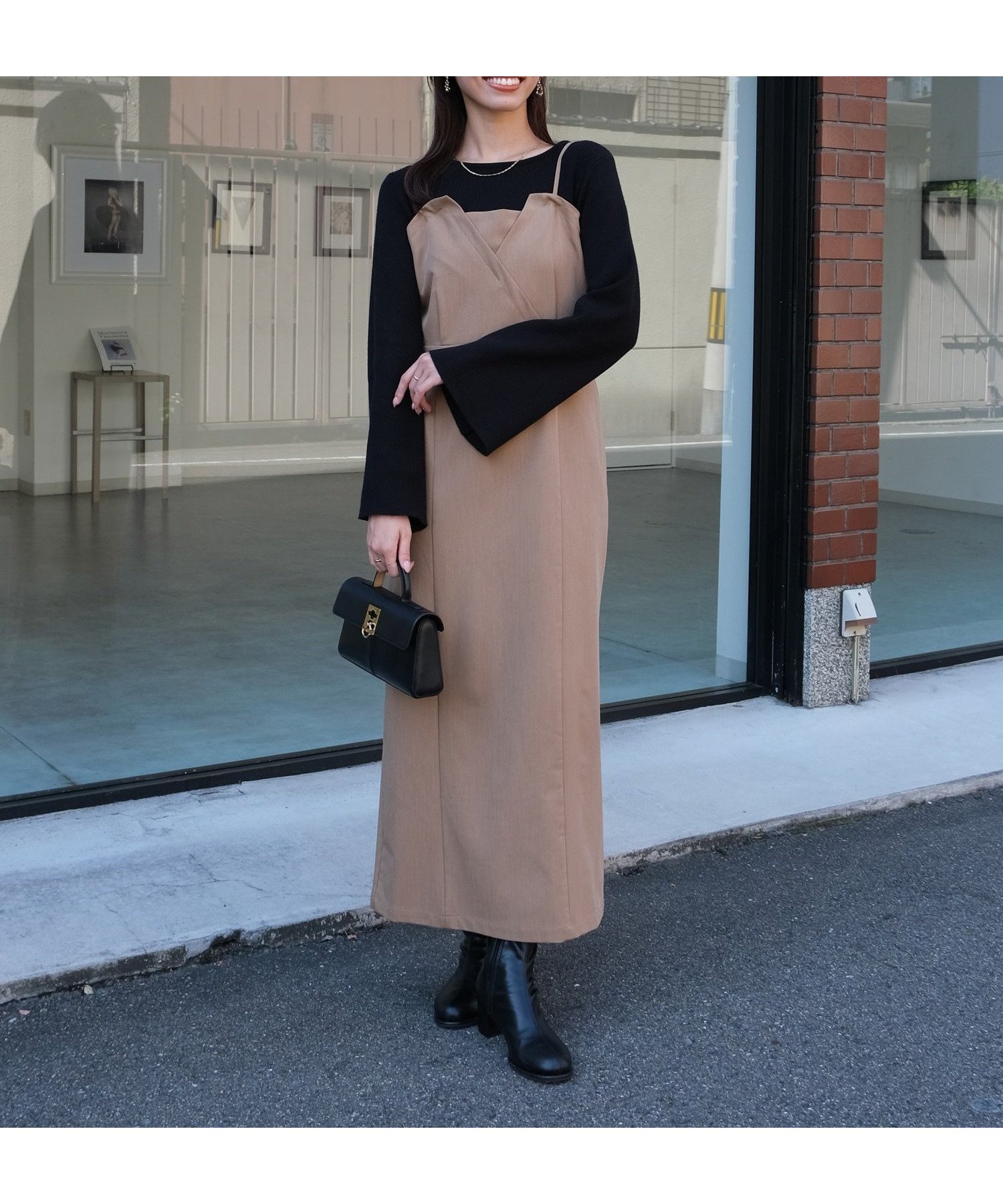 【シェトワ/Chez toi】の【ITAMI企画】フレアスリーブニット×2WAYキャミワンピース インテリア・キッズ・メンズ・レディースファッション・服の通販 founy(ファニー) 　ファッション　Fashion　レディースファッション　Fashion for Women　ワンピース　Dresses　キャミソールワンピース　Camisole Dresses　インナー　Innerwear　キャミ　Camisole, Cami Top　キャミワンピース　Cami Dress, Slip Dress　チェック　Check, Plaid, Tartan　フリル　Frill, Ruffle　フレア　Flare, Flared　再入荷　Restock / Back in Stock　エレガント 上品　Elegant　ベージュ|ID: prp329100004812828 ipo3291000000034939179