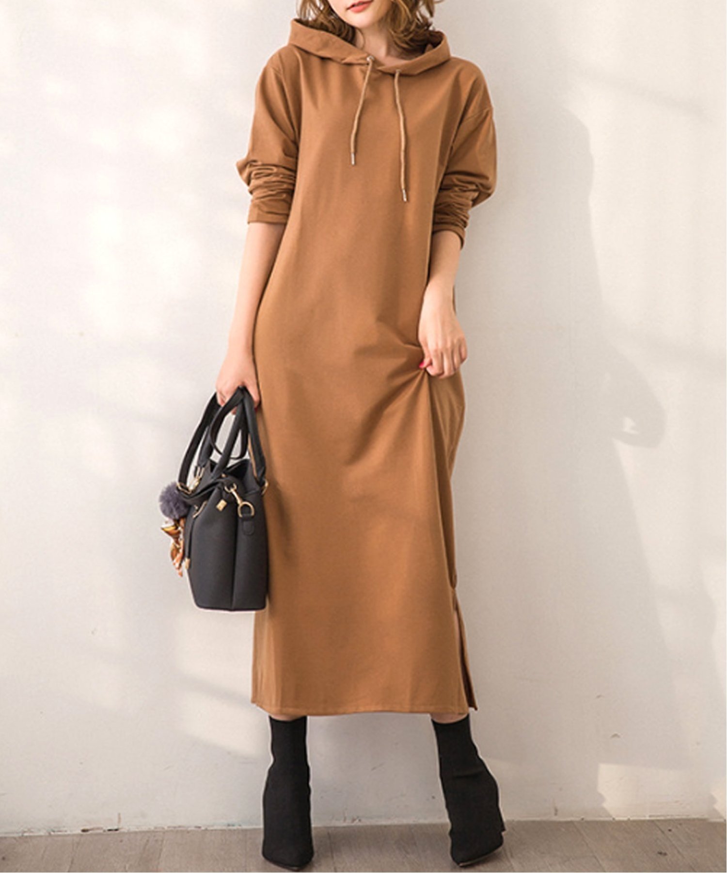 【アミュレット/Amulet】の【Amulet】パーカーワンピース インテリア・キッズ・メンズ・レディースファッション・服の通販 founy(ファニー) 　ファッション　Fashion　レディースファッション　Fashion for Women　ワンピース　Dresses　ジャケット　Jacket, Outerwear　スリット　Slit, Slit Detail　パーカー　Hoodie, Parka　ロング　Long, Long-Length　ブラウン|ID: prp329100004812964 ipo3291000000034943384