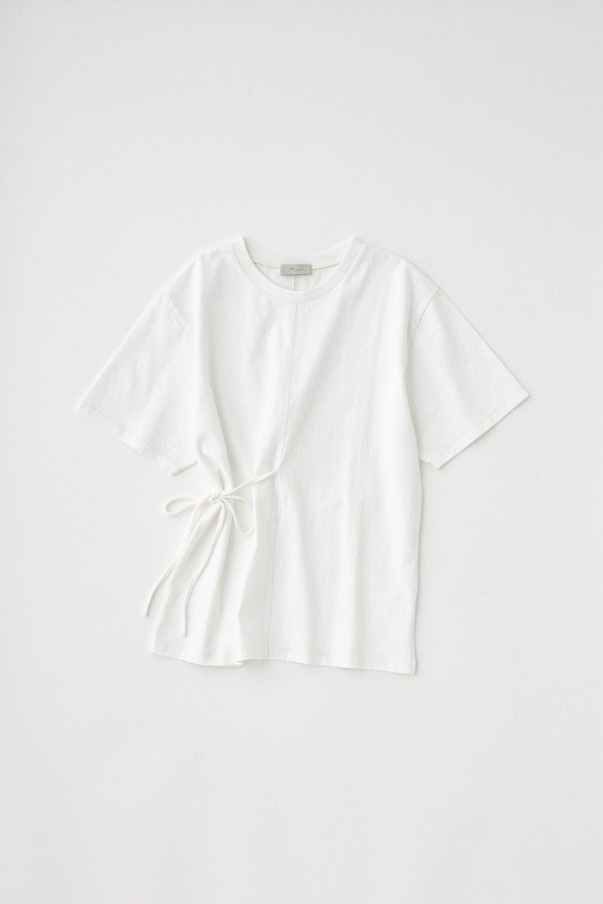 【マウジー/moussy】のウエストタイTシャツ オーガニックコットン使用 インテリア・キッズ・メンズ・レディースファッション・服の通販 founy(ファニー) 　ファッション　Fashion　レディースファッション　Fashion for Women　トップス・カットソー　Cut & Sew Tops　シャツ・ブラウス・オフィスカジュアル　Elegant Blouses & Button-Ups　ロングTシャツ・Tシャツ　Longline T-Shirts & Tees　おすすめ　Recommended / Our Picks　カットソー　Cut and Sewn Top　シンプル　Simple, Minimal　ペプラム　Peplum, Flared Hem　リボン　Ribbon, Bow　人気　Popular, Best Seller　再入荷　Restock / Back in Stock　WHT|ID: prp329100004812979 ipo3291000000034943609