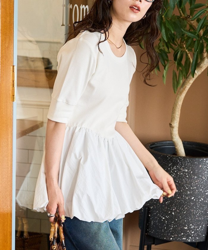 【フリークスストア/FREAK'S STORE】の異素材 ドッキング バルーン 半袖 プルオーバー【限定展開】 人気、トレンドファッション・服の通販 founy(ファニー) 　ファッション　Fashion　レディースファッション　Fashion for Women　トップス・カットソー　Cut & Sew Tops　カジュアルプルオーバー・ニットトップス　Pullovers & Knit Tops / Casual Pullovers　シューズ　Shoes, Footwear　デニム　Denim, Jeans Material　ドッキング　Docking, Mixed Material　バルーン　Balloon, Balloon Silhouette　フィット　Fit, Slim Fit　フラット　Flat, Flat Shoes　フレア　Flare, Flared　ボトム　Bottoms, Lower Wear　半袖　Short Sleeve, Half Sleeve　ルーズ　Loose, Oversized　ワイド　Wide, Wide Fit　S/S・春夏　SS, Spring/Summer, Warm Season　おすすめ　Recommended / Our Picks　夏　Summer　2025年　2025　2025春夏・S/S　Spring/Summer 2025 SS25　 other-1|ID: prp329100004812981 ipo3291000000034943619