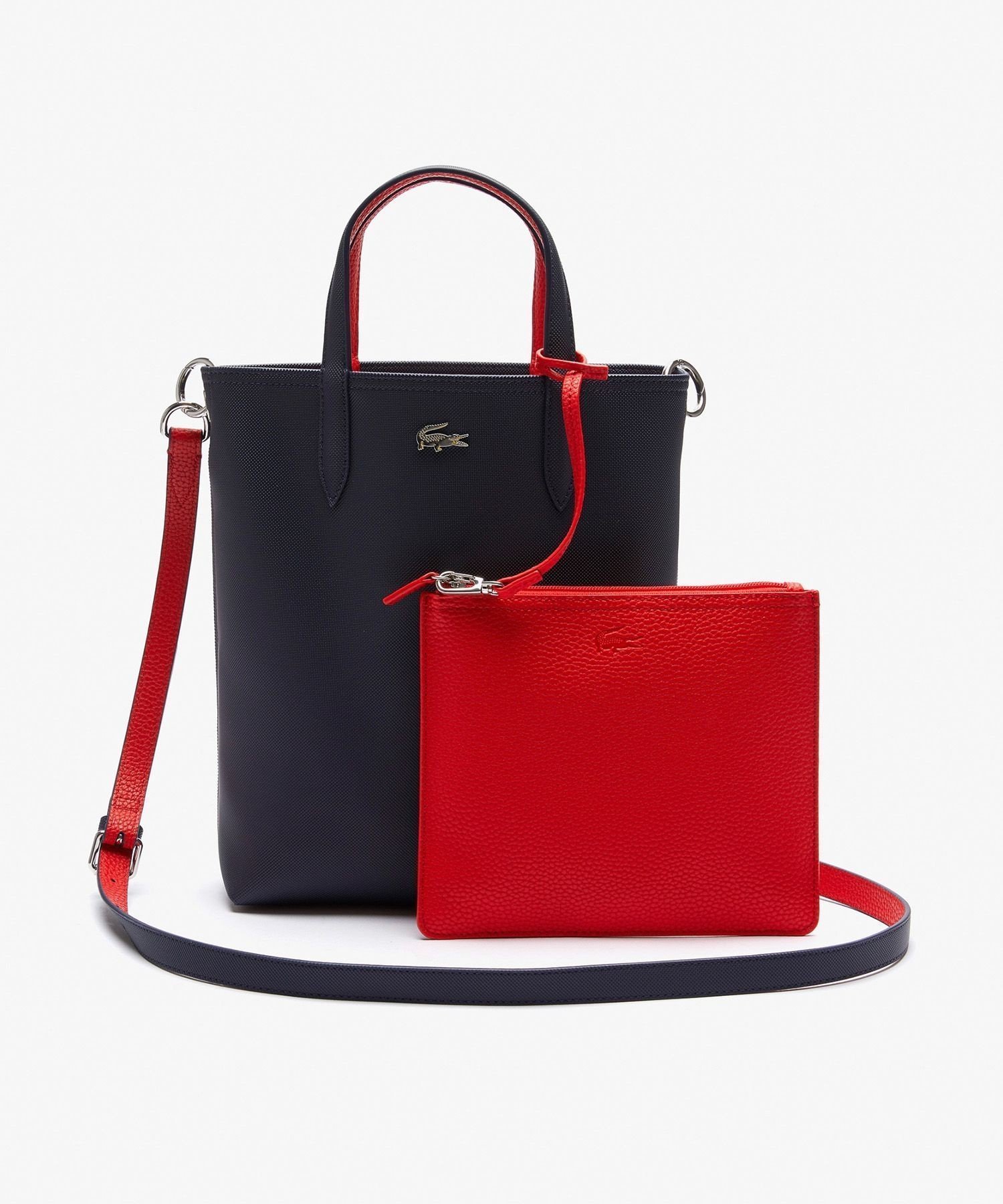 【ラコステ/LACOSTE】のANNAリバーシブル縦型 トートバッグ / 2WAY インテリア・キッズ・メンズ・レディースファッション・服の通販 founy(ファニー) 　ファッション　Fashion　レディースファッション　Fashion for Women　バッグ　Bags　キャンバス　Canvas, Canvas Fabric　クラッチ　Clutch, Clutch Bag　スマート　Smart, Elegant　ポロシャツ　Polo Shirt, Collared Tee　リアル　Real, Realistic　リバーシブル　Reversible, Two-Sided　ワンポイント　One Point, Statement Accent　鹿の子　Piqué, Kanoko Fabric　ネイビー×レッド|ID: prp329100004813054 ipo3291000000034944421