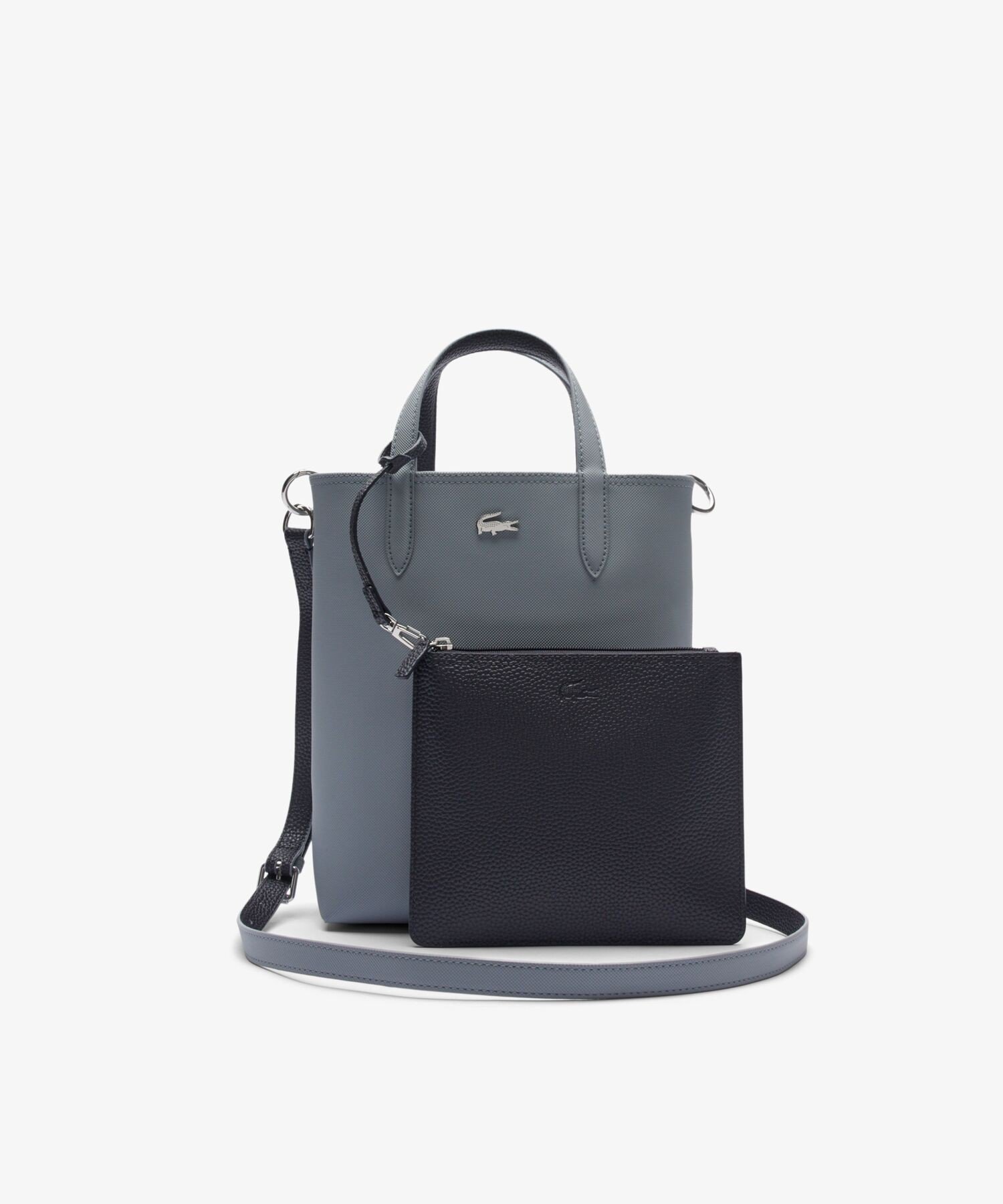 【ラコステ/LACOSTE】のANNAリバーシブル縦型 トートバッグ / 2WAY インテリア・キッズ・メンズ・レディースファッション・服の通販 founy(ファニー) 　ファッション　Fashion　レディースファッション　Fashion for Women　バッグ　Bags　キャンバス　Canvas, Canvas Fabric　クラッチ　Clutch, Clutch Bag　スマート　Smart, Elegant　ポロシャツ　Polo Shirt, Collared Tee　リアル　Real, Realistic　リバーシブル　Reversible, Two-Sided　ワンポイント　One Point, Statement Accent　鹿の子　Piqué, Kanoko Fabric　ライトグレー|ID: prp329100004813054 ipo3291000000034944427