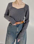 【リエディ/Re:EDIT】のスムースリブハートネックロングTシャツ グレー|ID: prp329100004813090 ipo3291000000034944838