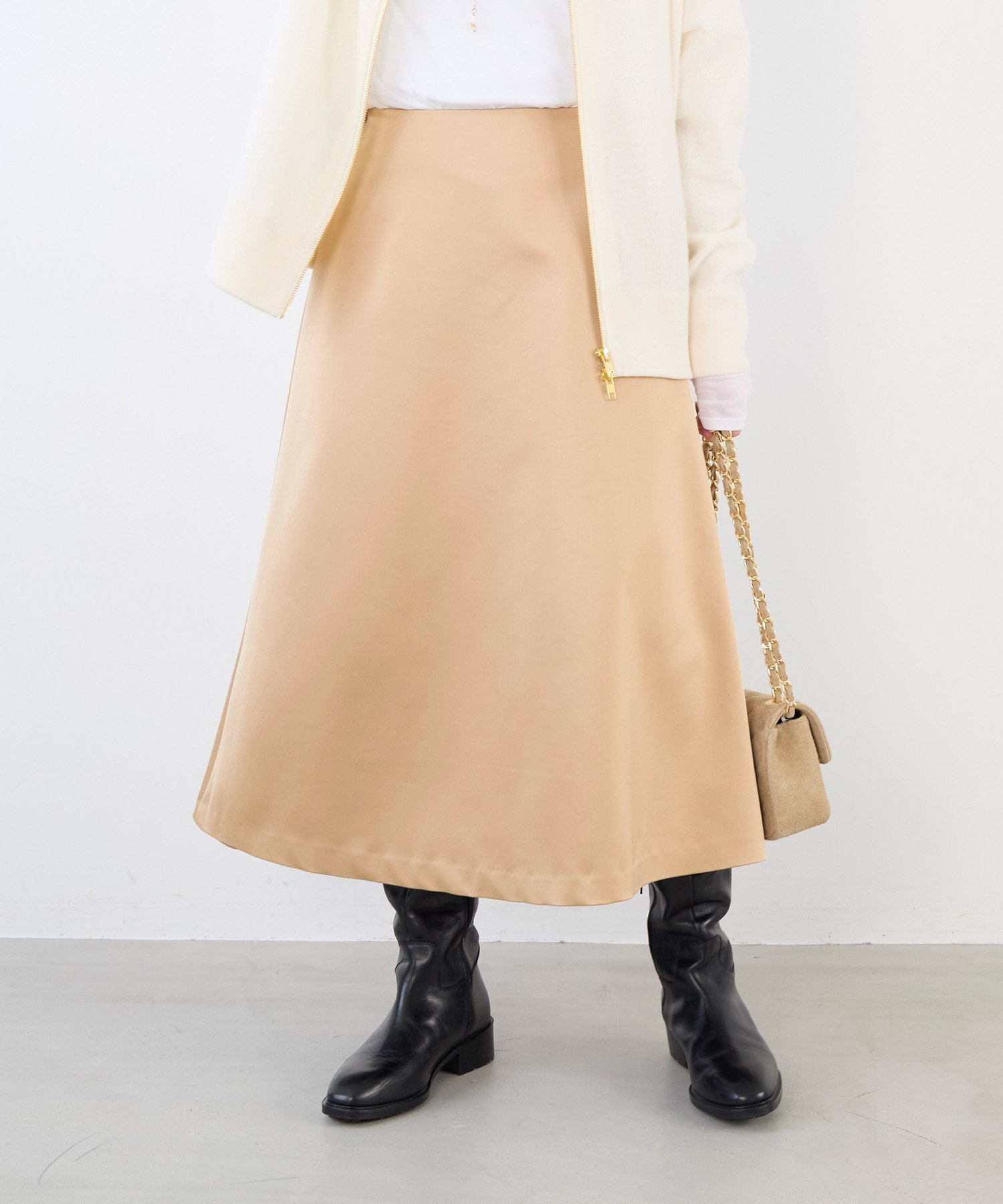 【マイカ ディール/MICA & DEAL】のセミフレアスカート インテリア・キッズ・メンズ・レディースファッション・服の通販 founy(ファニー) 　ファッション　Fashion　レディースファッション　Fashion for Women　スカート　Skirts　Aライン・フレアスカート　A-Line & Flared Skirts　コンパクト　Compact, Small Size　サテン　Satin, Glossy Fabric　ダブル　Double, Double-Breasted　バランス　Balance, Style Balance　フレア　Flare, Flared　ベーシック　Basic, Essential　ポケット　Pocket, Pocket Detail　モダン　Modern, Contemporary　ロング　Long, Long-Length　A/W・秋冬　Autumn/Winter　おすすめ　Recommended / Our Picks　エレガント 上品　Elegant　CAMEL|ID: prp329100004813312 ipo3291000000034947019