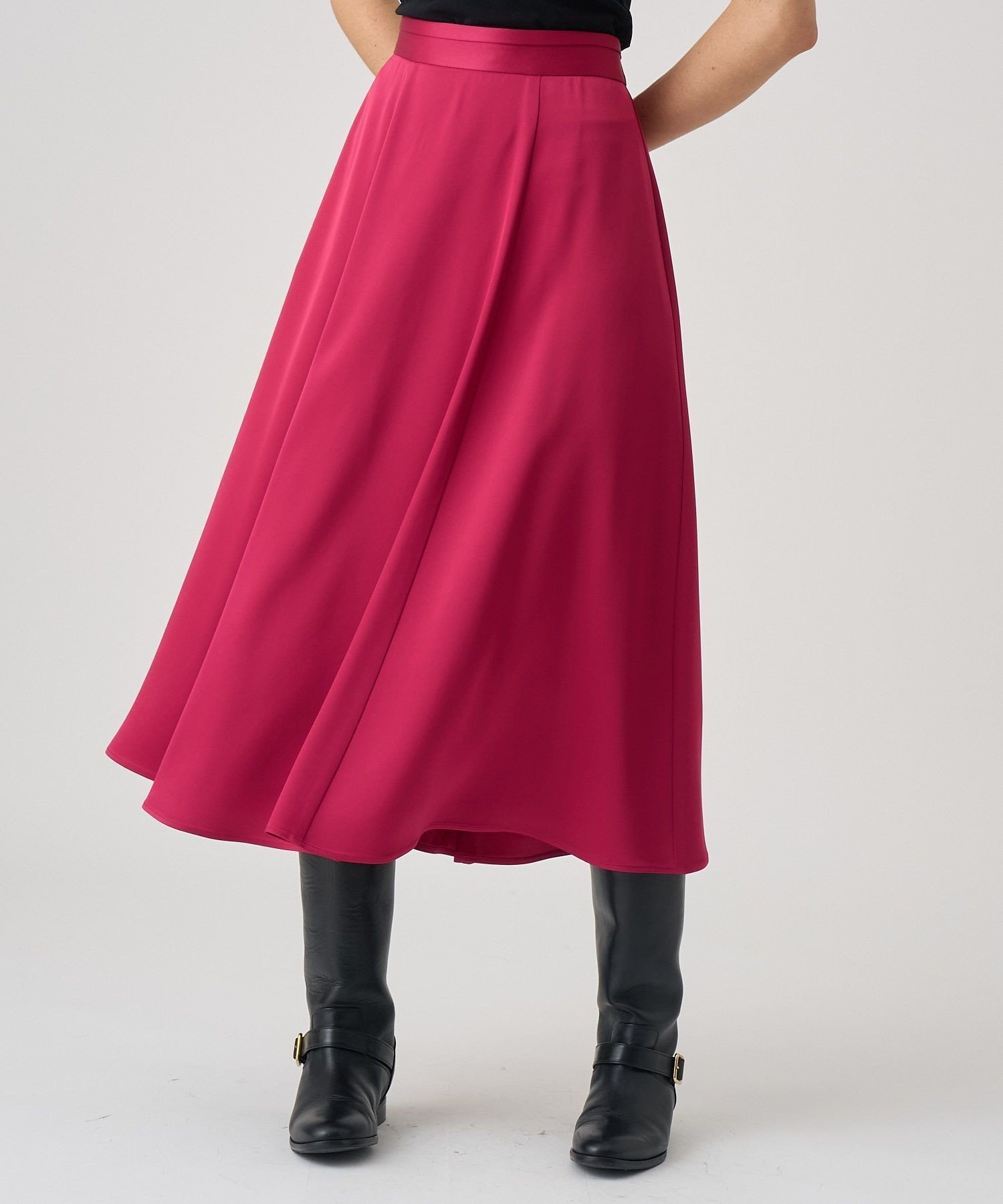 【アナイ/ANAYI】のダブルサテンタックベルトフレアスカート インテリア・キッズ・メンズ・レディースファッション・服の通販 founy(ファニー) 　ファッション　Fashion　レディースファッション　Fashion for Women　スカート　Skirts　Aライン・フレアスカート　A-Line & Flared Skirts　ベルト&ウエストマーク　Belts & Waist Accessories　エレガント 上品　Elegant　サテン　Satin, Glossy Fabric　シンプル　Simple, Minimal　スマート　Smart, Elegant　バランス　Balance, Style Balance　フレア　Flare, Flared　マキシ　Maxi, Full Length　ヨーク　Yoke, Yoke Design　A/W・秋冬　Autumn/Winter　再入荷　Restock / Back in Stock　pink|ID: prp329100004813314 ipo3291000000034947041