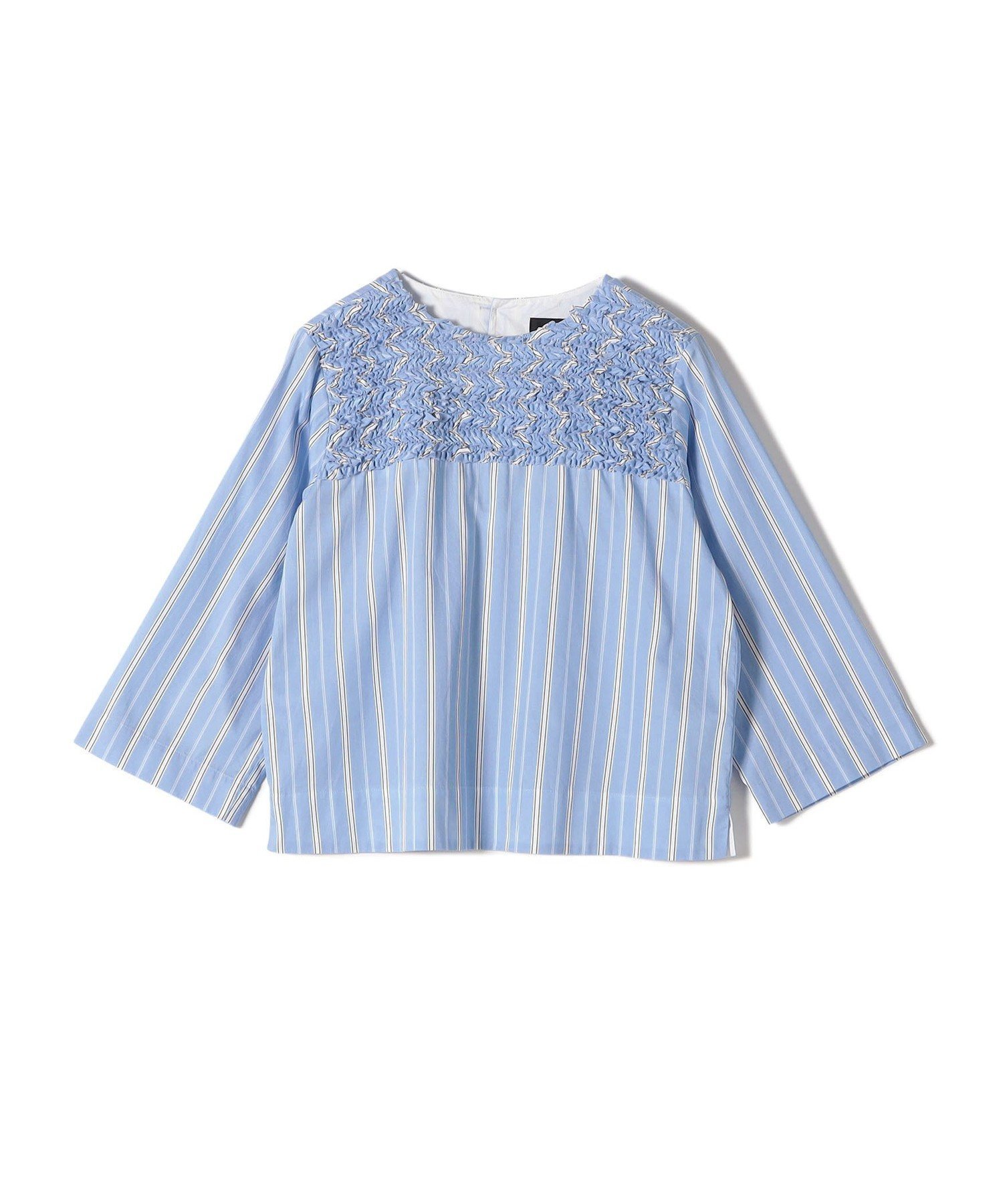 【シップス フォー ウィメン/SHIPS】のSHIPS Primary Navy Label SOMELOS ストライプ フリル ブラウス インテリア・キッズ・メンズ・レディースファッション・服の通販 founy(ファニー) 　ファッション　Fashion　レディースファッション　Fashion for Women　トップス・カットソー　Cut & Sew Tops　シャツ・ブラウス・オフィスカジュアル　Elegant Blouses & Button-Ups　ジーンズ　Jeans, Denim Pants　スタンダード　Standard, Basic　ストライプ　Stripe, Striped Pattern　タフタ　Taffeta, Structured Fabric　デニム　Denim, Jeans Material　バスク　Basque, Basque Style　フリル　Frill, Ruffle　ベーシック　Basic, Essential　ボトム　Bottoms, Lower Wear　ボーダー　Border, Stripe　エレガント 上品　Elegant　ライトブルー|ID: prp329100004813410 ipo3291000000034948141