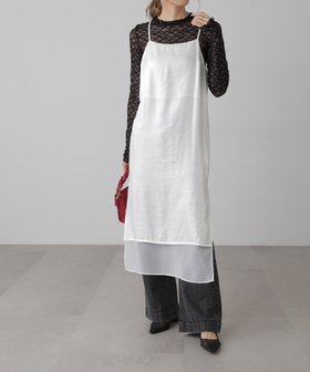 【フリーズマート/FREE'S MART】のレイヤードナローキャミワンピース 人気、トレンドファッション・服の通販 founy(ファニー) ファッション Fashion レディースファッション Fashion for Women ワンピース Dresses キャミソールワンピース Camisole Dresses おすすめ Recommended / Our Picks オーガンジー Organza Fabric キャミワンピース Cami Dress, Slip Dress スリット Slit, Slit Detail タンク Tank Top, Sleeveless Top デニム Denim, Jeans Material ドッキング Docking, Mixed Material |ID:prp329100004813430