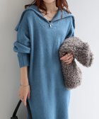 【アンドミー/andme】のセーラーカラー 長袖 ハーフジップ ニット ワンピース ブルー|ID: prp329100004813431 ipo3291000000035122560