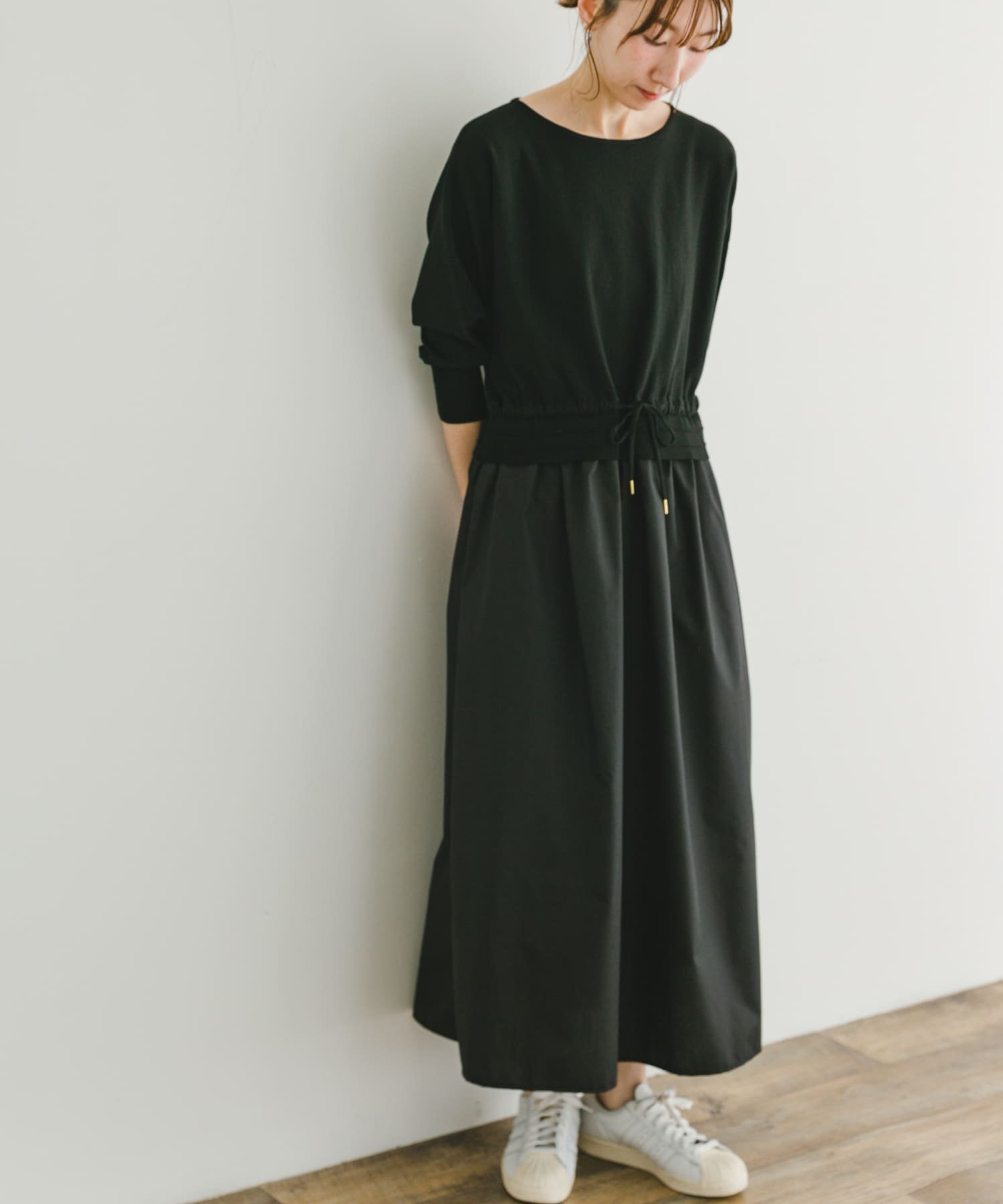 【アイテムズアーバンリサーチ/ITEMS URBAN RESEARCH】のニットドッキングワンピース インテリア・キッズ・メンズ・レディースファッション・服の通販 founy(ファニー) 　ファッション　Fashion　レディースファッション　Fashion for Women　ワンピース　Dresses　2025年　2025　2025春夏・S/S　Spring/Summer 2025 SS25　ドッキング　Docking, Mixed Material　フィット　Fit, Slim Fit　夏　Summer　S/S・春夏　SS, Spring/Summer, Warm Season　BLK|ID: prp329100004813439 ipo3291000000034948480