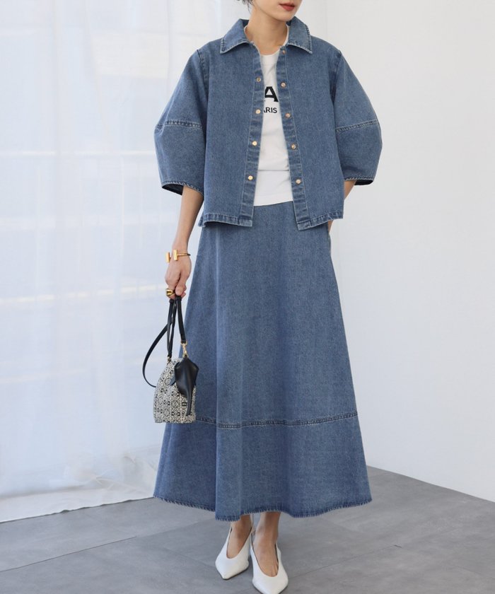 【ガール/GIRL】のランタンスリーブデニムブラウス・フレアスカート セットアップ 上下セット インテリア・キッズ・メンズ・レディースファッション・服の通販 founy(ファニー) https://founy.com/ ファッション Fashion レディースファッション Fashion for Women セットアップ Matching Sets スカート・ミニ/ミディ/マキシ Skirts / Mini, Midi & Maxi Skirts スカート Skirts Aライン・フレアスカート A-Line & Flared Skirts エレガント 上品 Elegant スリーブ Sleeve, Long Sleeve / Short Sleeve セットアップ Set-Up, Coordinated Outfit デニム Denim, Jeans Material トレンド Trend, Trending Now フレア Flare, Flared リラックス Relax, Relaxed Fit 再入荷 Restock / Back in Stock |ID: prp329100004813468 ipo3291000000034948799