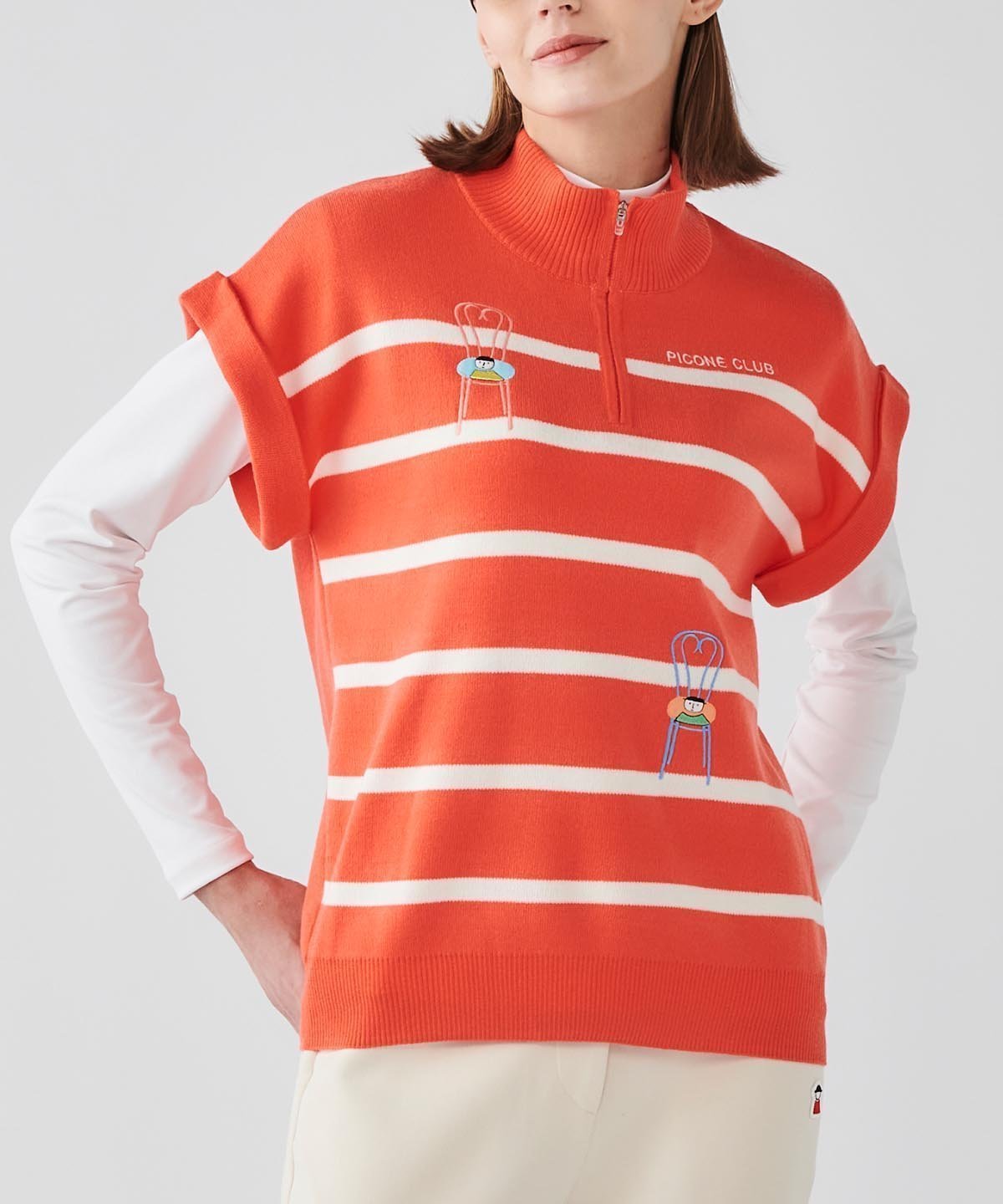 【ピッコーネクラブ/Picone Club】のウール混ハーフジップニットベスト インテリア・キッズ・メンズ・レディースファッション・服の通販 founy(ファニー) 　ファッション　Fashion　レディースファッション　Fashion for Women　アウター　Coat / Outerwear Collection　トップス・カットソー　Cut & Sew Tops　ニット　Knit Tops & Sweaters　ベスト&ジレ / 重ね着スタイル　Vests & Gilets　オレンジ|ID: prp329100004813552 ipo3291000000034949735