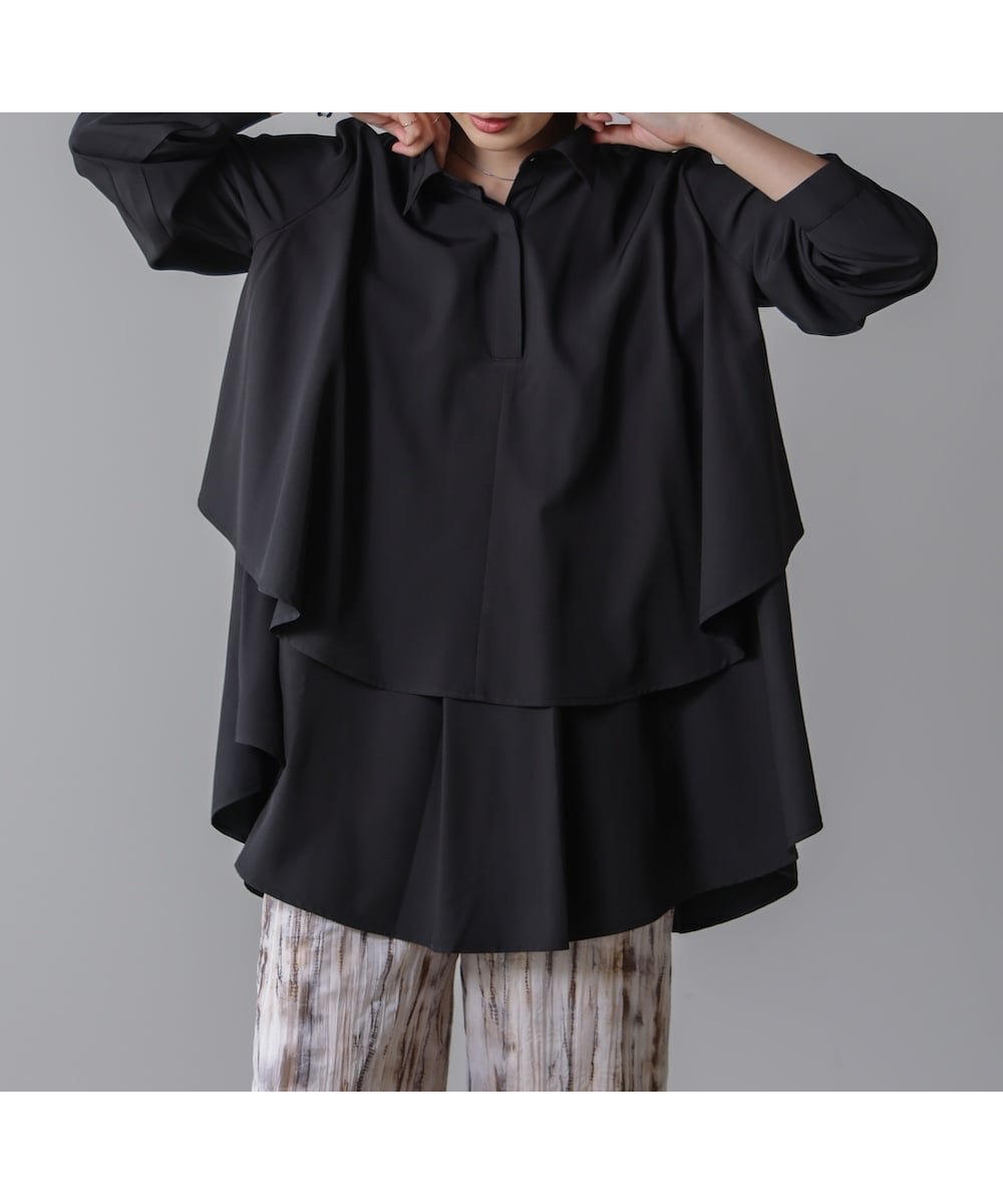 【バブ ブージュルード/Bab Bou Jeloud】のフレアシャツチュニック インテリア・キッズ・メンズ・レディースファッション・服の通販 founy(ファニー) 　ファッション　Fashion　レディースファッション　Fashion for Women　トップス・カットソー　Cut & Sew Tops　シャツ・ブラウス・オフィスカジュアル　Elegant Blouses & Button-Ups　シンプル　Simple, Minimal　チュニック　Tunic, Long Top　フレア　Flare, Flared　フロント　Front, Front Design　再入荷　Restock / Back in Stock　羽織　Haori, Light Jacket　BLACK|ID: prp329100004813567 ipo3291000000034950068