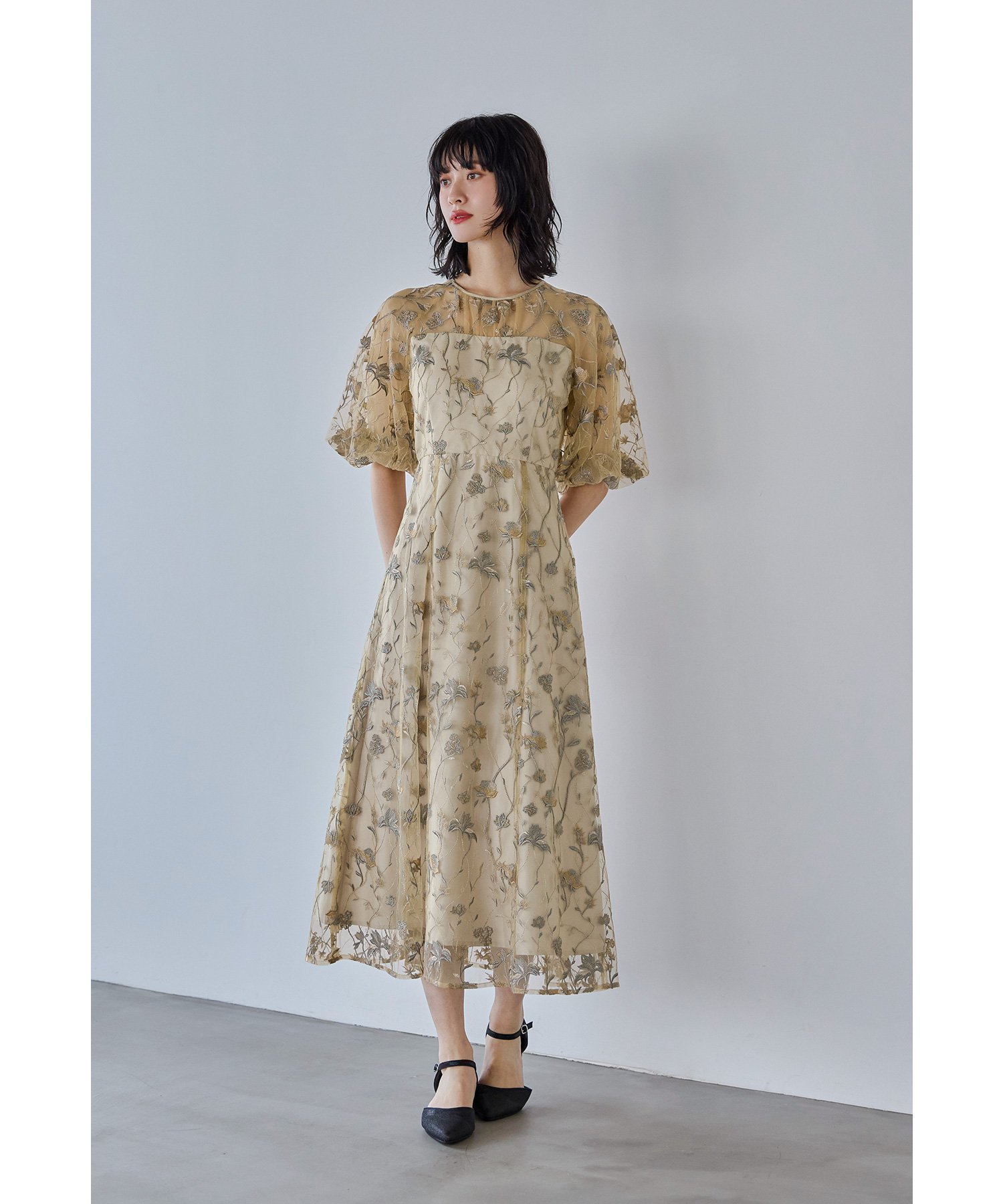 【ビーフラット/bflat】のフラワーエンブロイダリードレス パーティードレス オケージョンドレス 結婚式 二次会 インテリア・キッズ・メンズ・レディースファッション・服の通販 founy(ファニー) 　ファッション　Fashion　レディースファッション　Fashion for Women　ワンピース　Dresses　フォーマル・パーティードレス・結婚式用ドレス　Elegant & Casual Dresses　おすすめ　Recommended / Our Picks　スリーブ　Sleeve, Long Sleeve / Short Sleeve　チュール　Tulip, Tulip Motif　ドレス　Dress, One-Piece　フェミニン　Feminine, Girly　フラワー　Flower, Floral　フレア　Flare, Flared　二次会　After Party　披露宴　Wedding Reception　結婚式　Wedding　イエロー|ID: prp329100004813579 ipo3291000000034950190