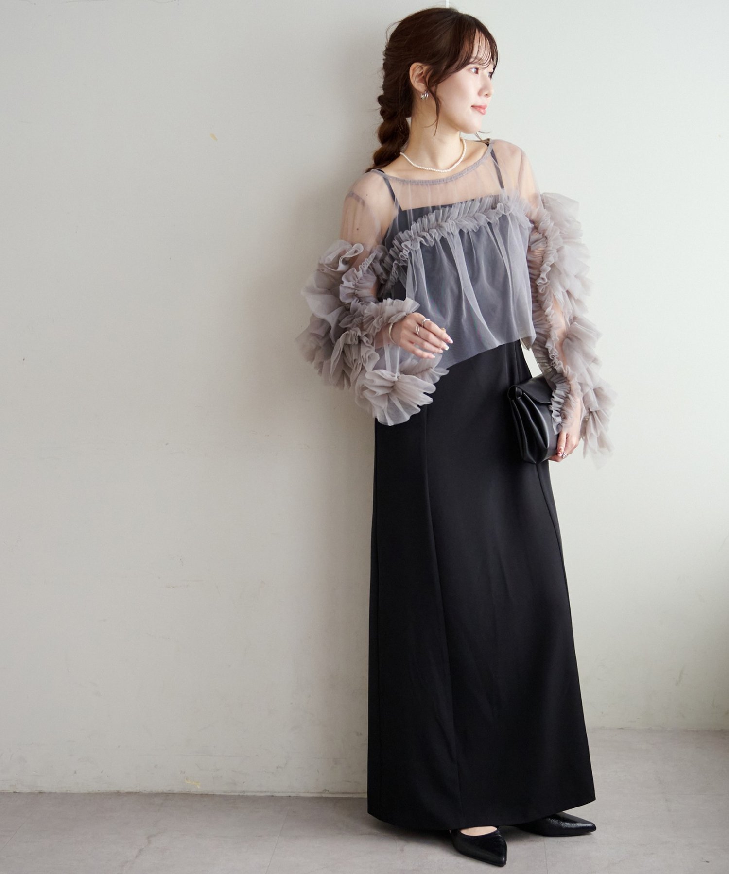 【ディスコート/Discoat】の【オケージョン】チュールフリル使いセットワンピース インテリア・キッズ・メンズ・レディースファッション・服の通販 founy(ファニー) 　ファッション　Fashion　レディースファッション　Fashion for Women　ワンピース　Dresses　おすすめ　Recommended / Our Picks　オケージョン　Occasion Wear　キャミワンピース　Cami Dress, Slip Dress　チュール　Tulip, Tulip Motif　デニム　Denim, Jeans Material　エレガント 上品　Elegant　グレー|ID: prp329100004813596 ipo3291000000034950540