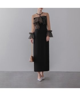【レジャ/Leja】のLeja-チュールフリルスリーブIラインワンピースドレス結婚式 人気、トレンドファッション・服の通販 founy(ファニー) ファッション Fashion レディースファッション Fashion for Women ワンピース Dresses フォーマル・パーティードレス・結婚式用ドレス Elegant & Casual Dresses シアー Sheer, See-Through スリーブ Sleeve, Long Sleeve / Short Sleeve ドレス Dress, One-Piece フェミニン Feminine, Girly フロント Front, Front Design ロング Long, Long-Length エレガント 上品 Elegant 結婚式 Wedding |ID:prp329100004813605
