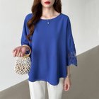 【ココモモ/COCOMOMO】の袖レースブラウス チュニックブラウス ゆったり体型カバー ブラウス 七分袖 人気、トレンドファッション・服の通販 founy(ファニー) ファッション Fashion レディースファッション Fashion for Women トップス・カットソー Cut & Sew Tops シャツ・ブラウス・オフィスカジュアル Elegant Blouses & Button-Ups エレガント 上品 Elegant チュニック Tunic, Long Top レース Lace, Lace Fabric 切替 Switching, Contrast Panel 透かし Cut-Out, Lacework thumbnail ブルー|ID: prp329100004813633 ipo3291000000034951055