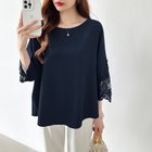 【ココモモ/COCOMOMO】の袖レースブラウス チュニックブラウス ゆったり体型カバー ブラウス 七分袖 人気、トレンドファッション・服の通販 founy(ファニー) ファッション Fashion レディースファッション Fashion for Women トップス・カットソー Cut & Sew Tops シャツ・ブラウス・オフィスカジュアル Elegant Blouses & Button-Ups エレガント 上品 Elegant チュニック Tunic, Long Top レース Lace, Lace Fabric 切替 Switching, Contrast Panel 透かし Cut-Out, Lacework thumbnail ネイビー|ID: prp329100004813633 ipo3291000000034951059