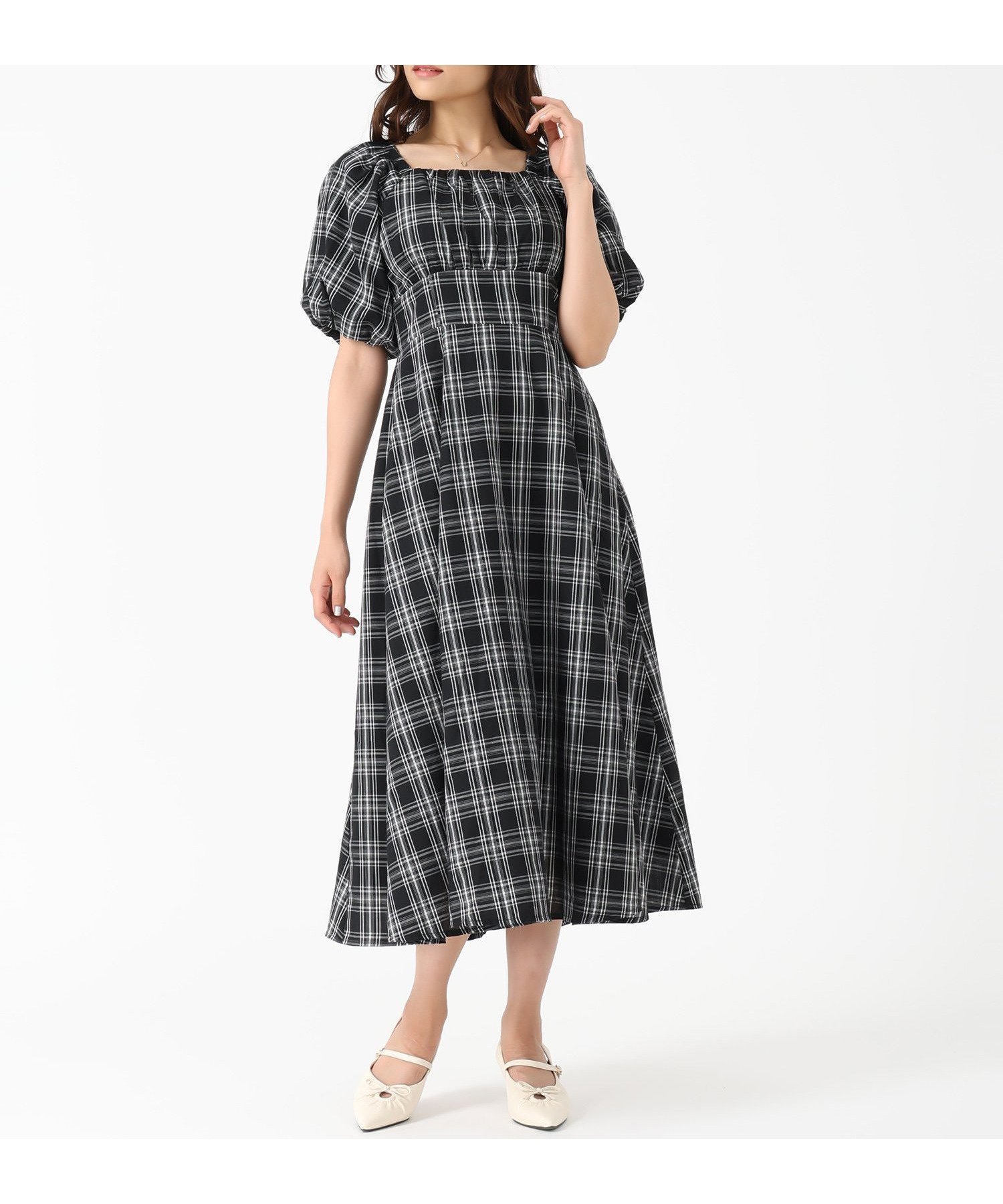 【ミッシュマッシュ/MISCH MASCH】のMM557410 2wayオフショルチェックフレアワンピース インテリア・キッズ・メンズ・レディースファッション・服の通販 founy(ファニー) 　ファッション　Fashion　レディースファッション　Fashion for Women　ワンピース　Dresses　カーディガン　Cardigan, Knitwear　ガーリー　Girly, Feminine Style　ジャケット　Jacket, Outerwear　チェック　Check, Plaid, Tartan　レース　Lace, Lace Fabric　ブラック|ID: prp329100004813639 ipo3291000000034951124