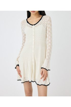 【マウジー/moussy】のEYELET LACE KNIT ミニドレス 人気、トレンドファッション・服の通販 founy(ファニー) ファッション Fashion レディースファッション Fashion for Women トップス・カットソー Cut & Sew Tops ニット Knit Tops & Sweaters ワンピース Dresses フォーマル・パーティードレス・結婚式用ドレス Elegant & Casual Dresses おすすめ Recommended / Our Picks デニム Denim, Jeans Material ドレス Dress, One-Piece 人気 Popular, Best Seller 再入荷 Restock / Back in Stock |ID:prp329100004813665