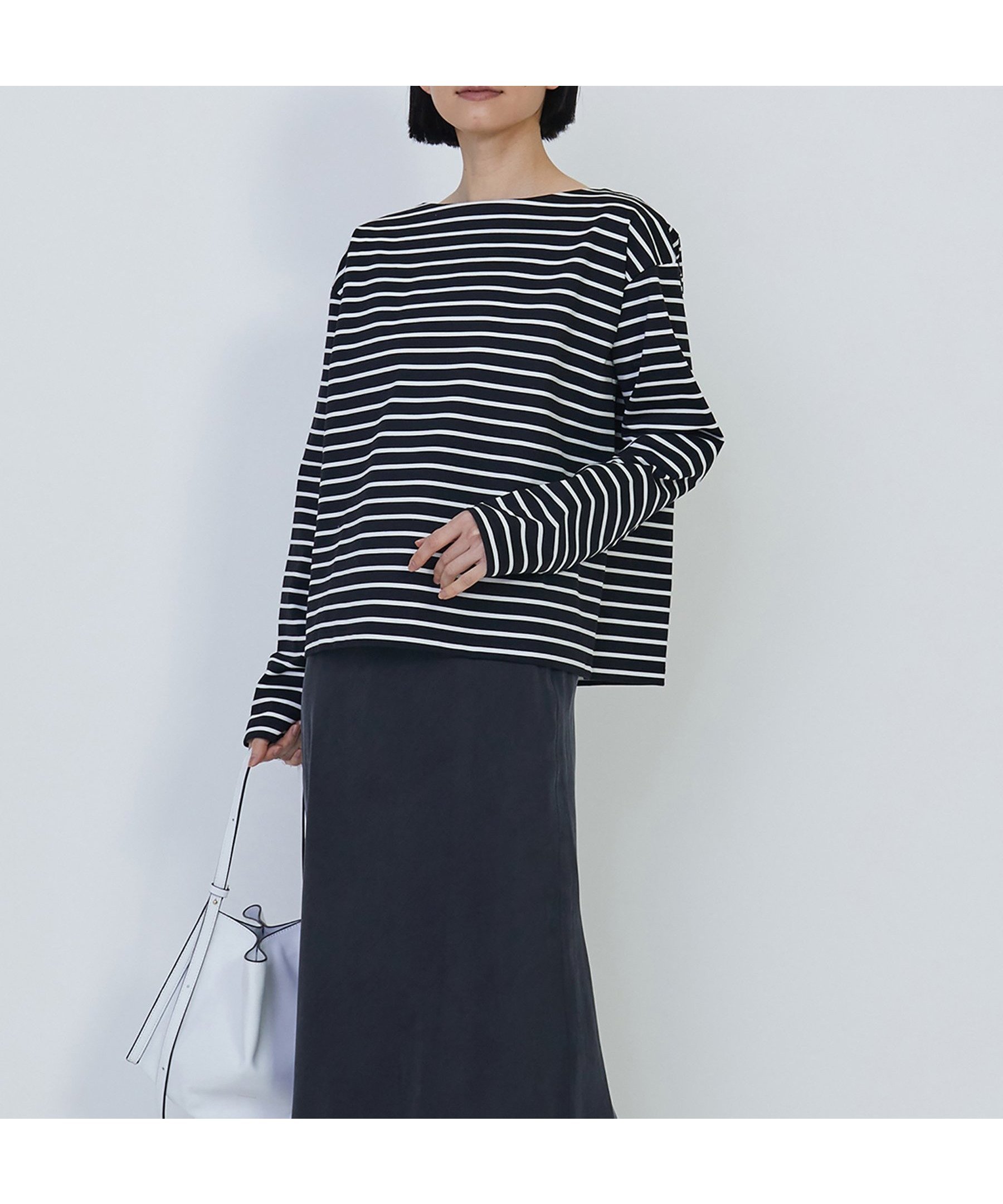 【プルミエ アロンディスモン/1er Arrondissement / MEN】のバックツイストボーダーロングスリーブTシャツ インテリア・キッズ・メンズ・レディースファッション・服の通販 founy(ファニー) 　ファッション　Fashion　メンズファッション　Fashion for Men　カットソー　Cut and Sewn Top　サテン　Satin, Glossy Fabric　フレンチ　French, French Style　フロント　Front, Front Design　ボーダー　Border, Stripe　Black|ID: prp329100004813846 ipo3291000000034960482