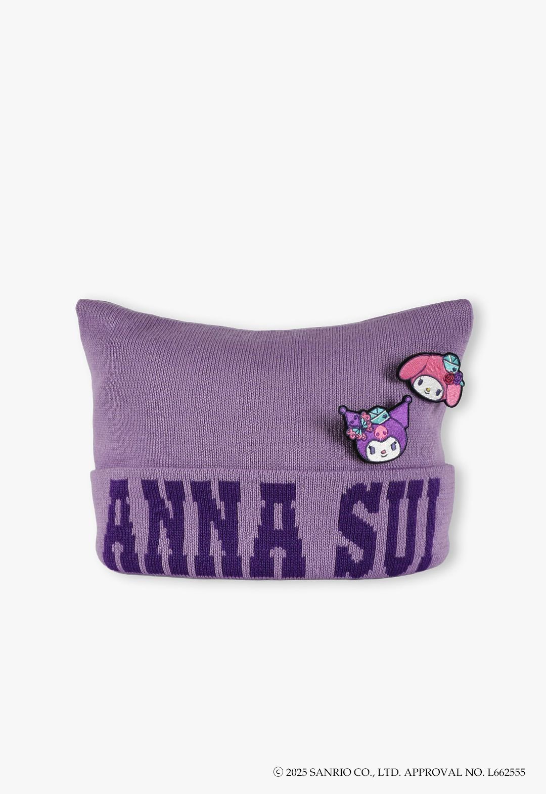【アナスイ/ANNA SUI】のマイメロディ クロミ 刺繍ブローチ付きネコ耳ニットワッチ インテリア・キッズ・メンズ・レディースファッション・服の通販 founy(ファニー) 　ファッション　Fashion　レディースファッション　Fashion for Women　トップス・カットソー　Cut & Sew Tops　ニット　Knit Tops & Sweaters　ジャカード／ジャガード　Jacquard, Woven Pattern　ネコ　Cat, Feline Motif　ブローチ　Brooch, Pin Brooch　パープル|ID: prp329100004813872 ipo3291000000034960777