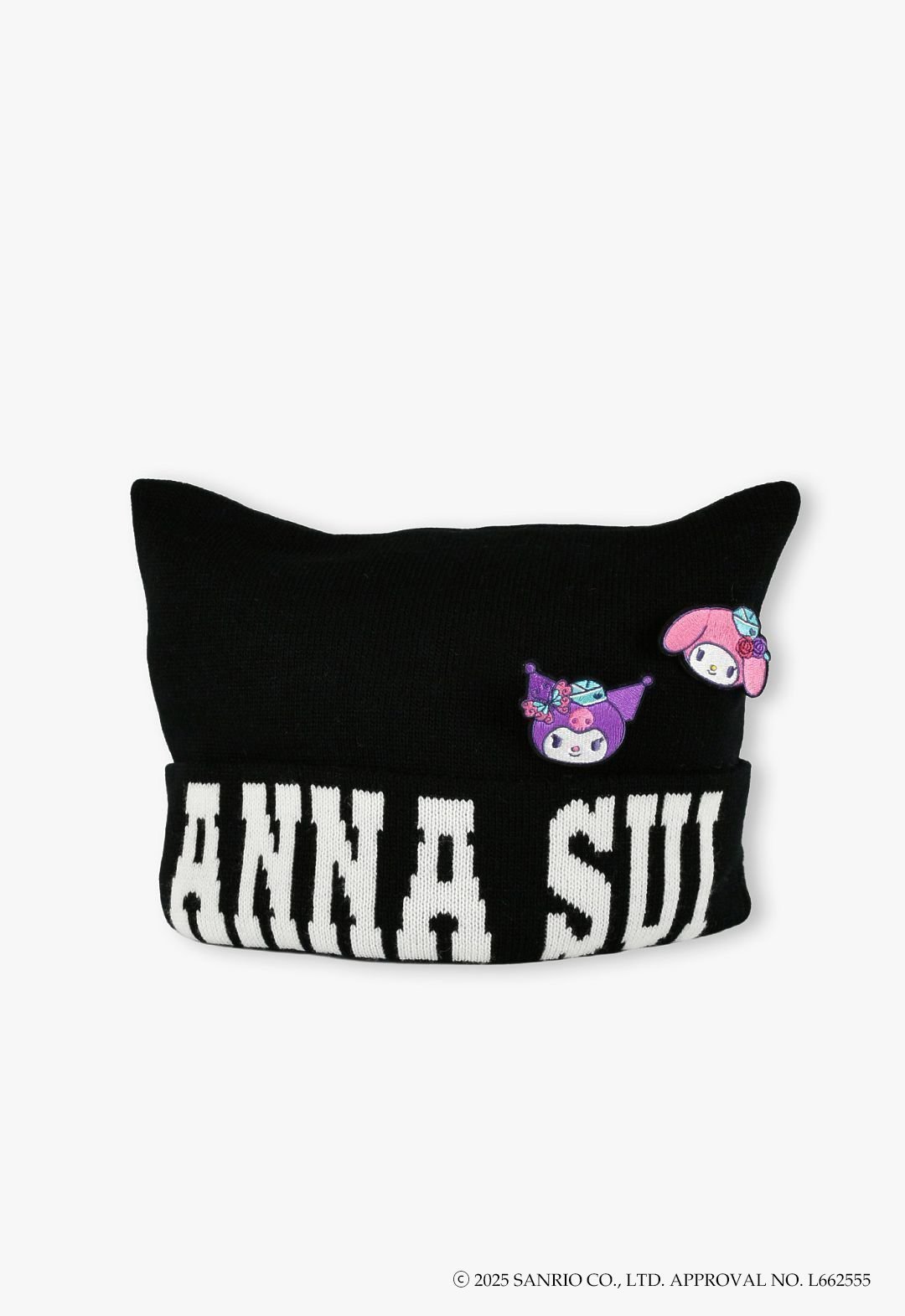 【アナスイ/ANNA SUI】のマイメロディ クロミ 刺繍ブローチ付きネコ耳ニットワッチ インテリア・キッズ・メンズ・レディースファッション・服の通販 founy(ファニー) 　ファッション　Fashion　レディースファッション　Fashion for Women　トップス・カットソー　Cut & Sew Tops　ニット　Knit Tops & Sweaters　ジャカード／ジャガード　Jacquard, Woven Pattern　ネコ　Cat, Feline Motif　ブローチ　Brooch, Pin Brooch　ブラック|ID: prp329100004813872 ipo3291000000034960778