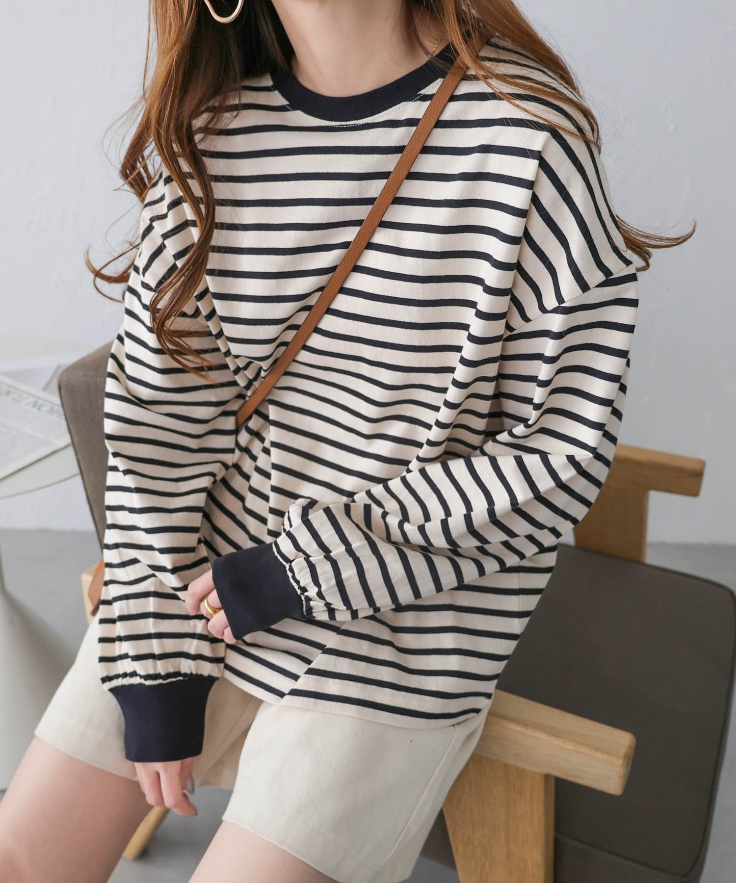 【アンドミー/andme】のコットン 天竺 ボリューム 長袖 ボーダー Tシャツ 人気、トレンドファッション・服の通販 founy(ファニー) 　ファッション　Fashion　レディースファッション　Fashion for Women　トップス・カットソー　Cut & Sew Tops　シャツ・ブラウス・オフィスカジュアル　Elegant Blouses & Button-Ups　ロングTシャツ・Tシャツ　Longline T-Shirts & Tees　人気　Popular, Best Seller　長袖　Long Sleeve, Full Sleeve　ベーシック　Basic, Essential　ボーダー　Border, Stripe　おすすめ　Recommended / Our Picks　 other-1|ID: prp329100004814129 ipo3291000000034963154