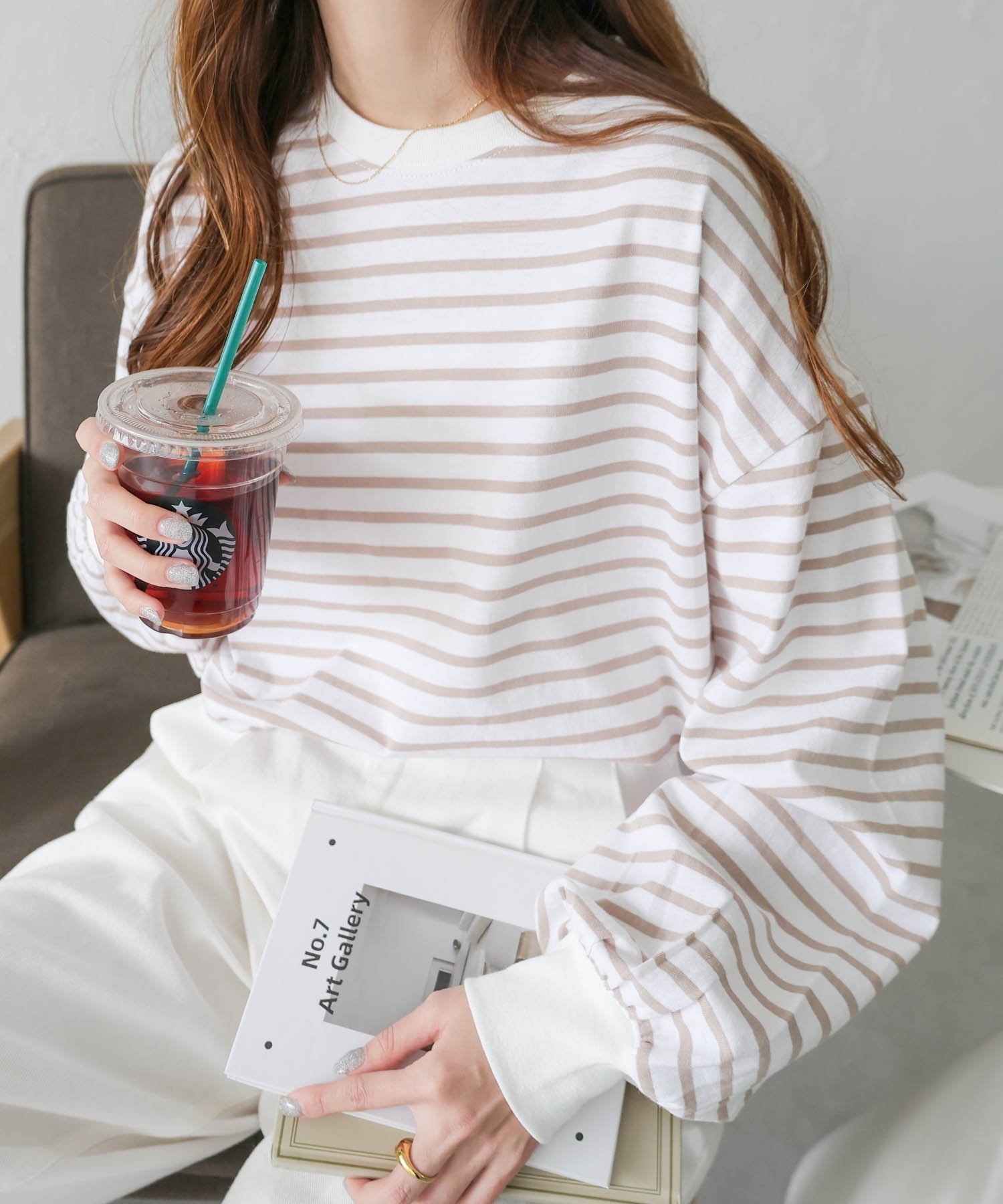 【アンドミー/andme】のコットン 天竺 ボリューム 長袖 ボーダー Tシャツ インテリア・キッズ・メンズ・レディースファッション・服の通販 founy(ファニー) 　ファッション　Fashion　レディースファッション　Fashion for Women　トップス・カットソー　Cut & Sew Tops　シャツ・ブラウス・オフィスカジュアル　Elegant Blouses & Button-Ups　ロングTシャツ・Tシャツ　Longline T-Shirts & Tees　人気　Popular, Best Seller　長袖　Long Sleeve, Full Sleeve　ベーシック　Basic, Essential　ボーダー　Border, Stripe　おすすめ　Recommended / Our Picks　ホワイト×ベージュ|ID: prp329100004814129 ipo3291000000034963158