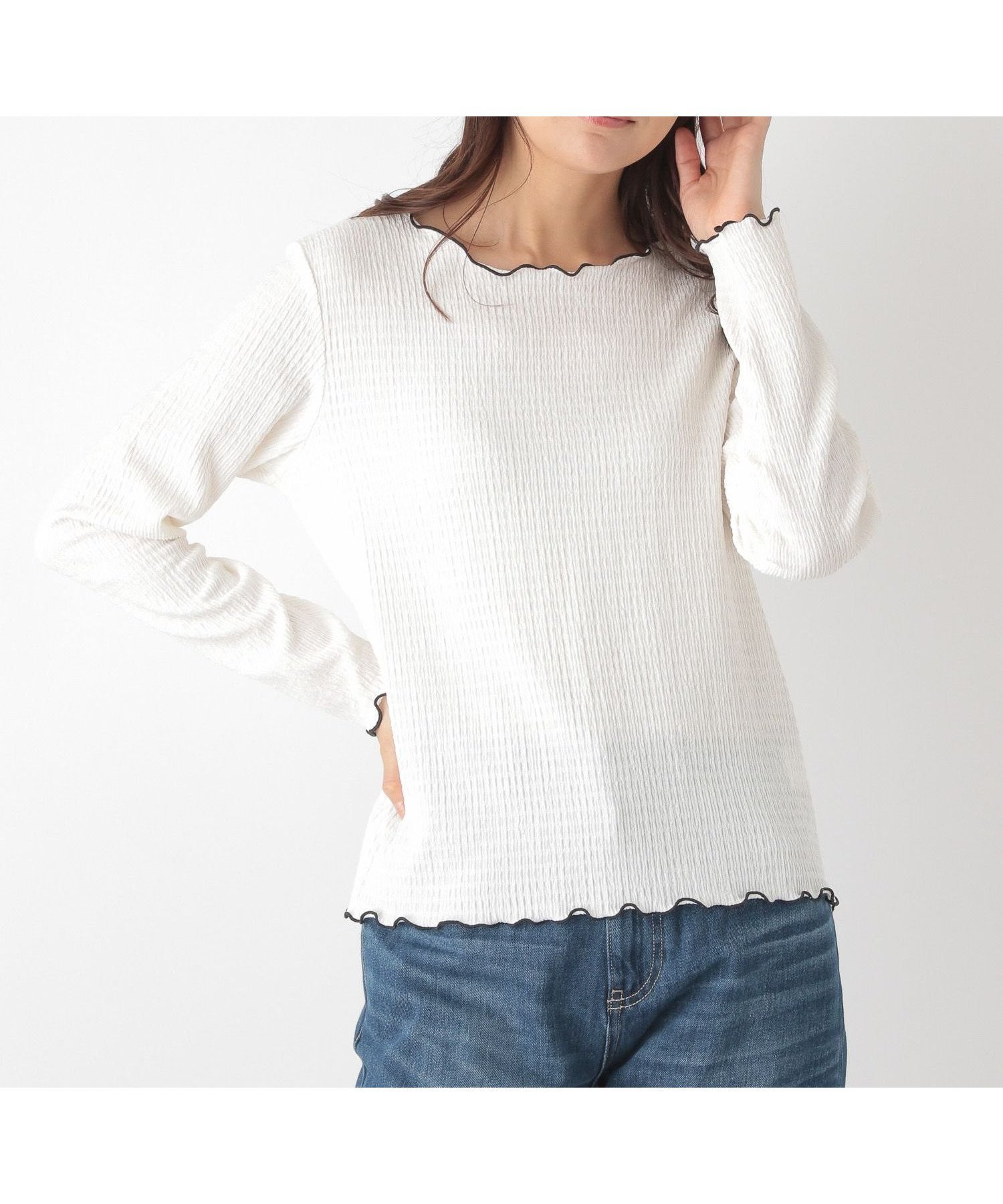 【グローバルワーク/GLOBAL WORK】のBeauteeジャガードT長袖/115463 インテリア・キッズ・メンズ・レディースファッション・服の通販 founy(ファニー) 　ファッション　Fashion　レディースファッション　Fashion for Women　トップス・カットソー　Cut & Sew Tops　インナー　Innerwear　カットソー　Cut and Sewn Top　サロペット　Overalls, Salopette　ストレッチ　Stretch, Stretchy Fabric　ボトム　Bottoms, Lower Wear　抗菌　Antibacterial, Bacteria-Resistant　長袖　Long Sleeve, Full Sleeve　アイボリー08|ID: prp329100004814149 ipo3291000000034963409