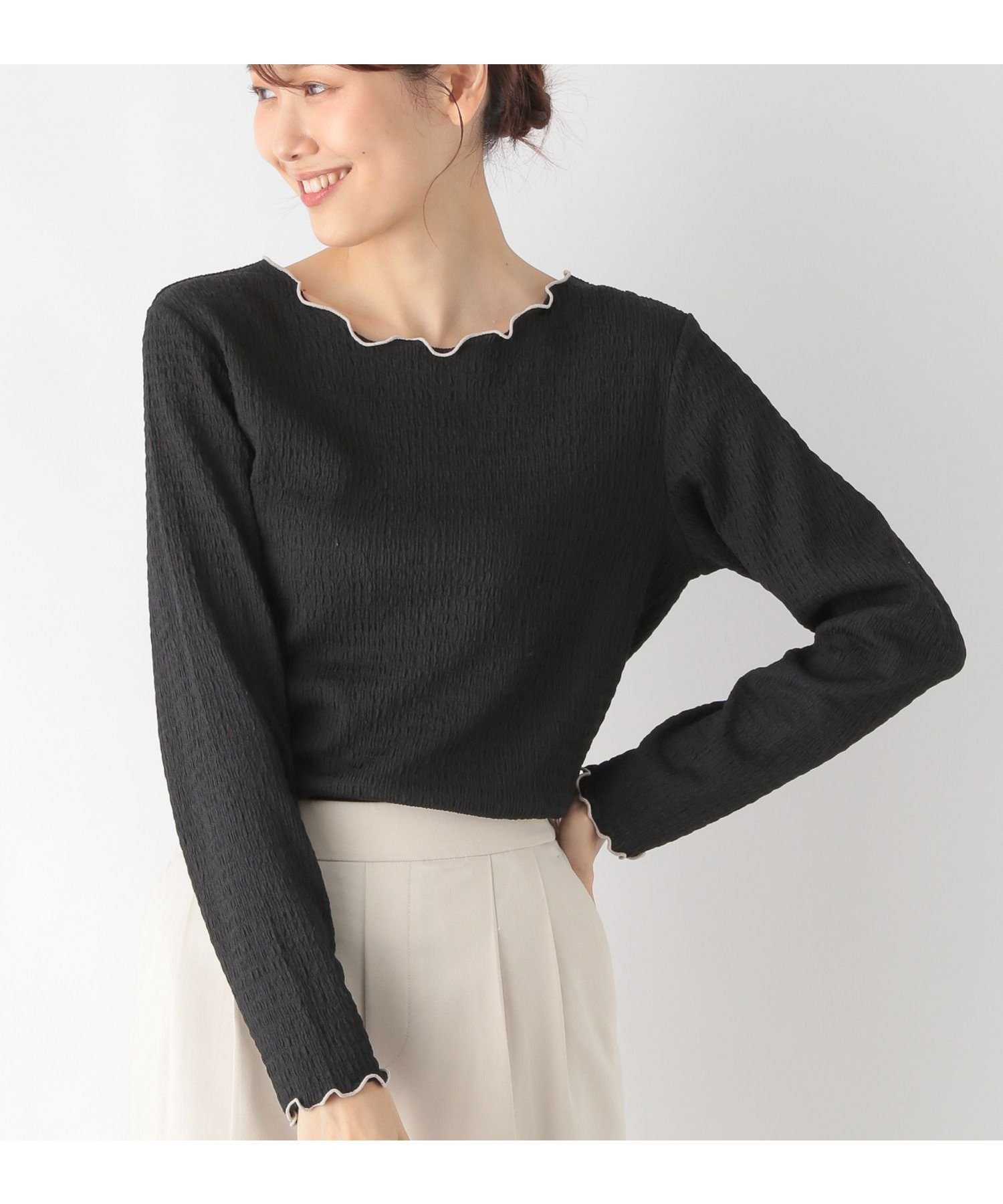 【グローバルワーク/GLOBAL WORK】のBeauteeジャガードT長袖/115463 インテリア・キッズ・メンズ・レディースファッション・服の通販 founy(ファニー) 　ファッション　Fashion　レディースファッション　Fashion for Women　トップス・カットソー　Cut & Sew Tops　インナー　Innerwear　カットソー　Cut and Sewn Top　サロペット　Overalls, Salopette　ストレッチ　Stretch, Stretchy Fabric　ボトム　Bottoms, Lower Wear　抗菌　Antibacterial, Bacteria-Resistant　長袖　Long Sleeve, Full Sleeve　ブラック09|ID: prp329100004814149 ipo3291000000034963410