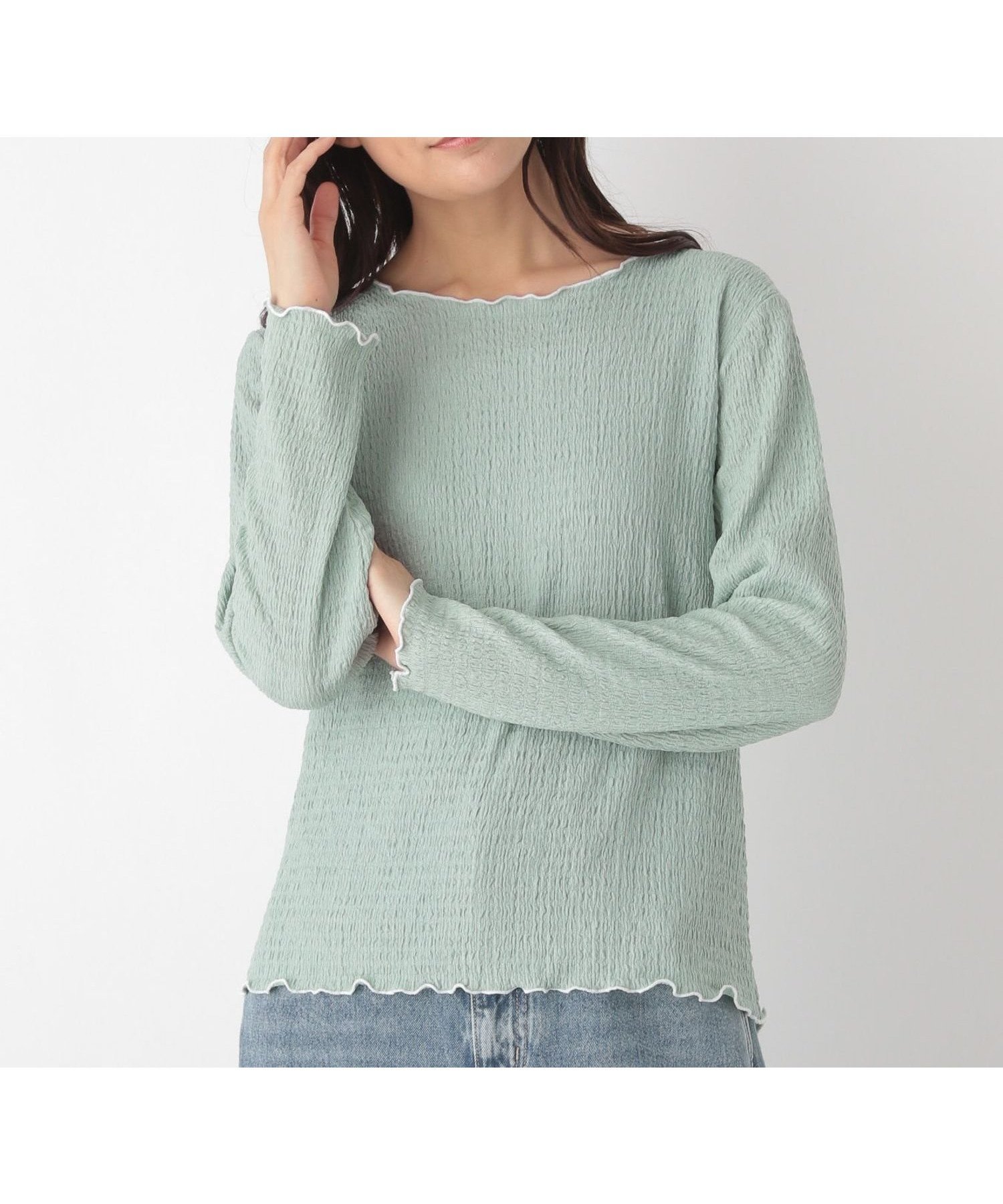 【グローバルワーク/GLOBAL WORK】のBeauteeジャガードT長袖/115463 インテリア・キッズ・メンズ・レディースファッション・服の通販 founy(ファニー) 　ファッション　Fashion　レディースファッション　Fashion for Women　トップス・カットソー　Cut & Sew Tops　インナー　Innerwear　カットソー　Cut and Sewn Top　サロペット　Overalls, Salopette　ストレッチ　Stretch, Stretchy Fabric　ボトム　Bottoms, Lower Wear　抗菌　Antibacterial, Bacteria-Resistant　長袖　Long Sleeve, Full Sleeve　ミント73|ID: prp329100004814149 ipo3291000000034963411