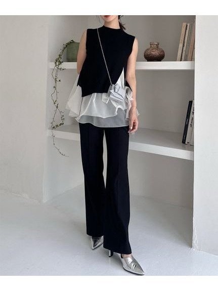 【フレイ アイディー/FRAY I.D】の【00サイズ】セミフレアーパンツ インテリア・キッズ・メンズ・レディースファッション・服の通販 founy(ファニー) 　ファッション　Fashion　レディースファッション　Fashion for Women　パンツ　Pants & Trousers　スマート　Smart, Elegant　センター　Center, Center Line　フラット　Flat, Flat Shoes　フレア　Flare, Flared　フロント　Front, Front Design　BLK[009]|ID: prp329100004814243 ipo3291000000034964439