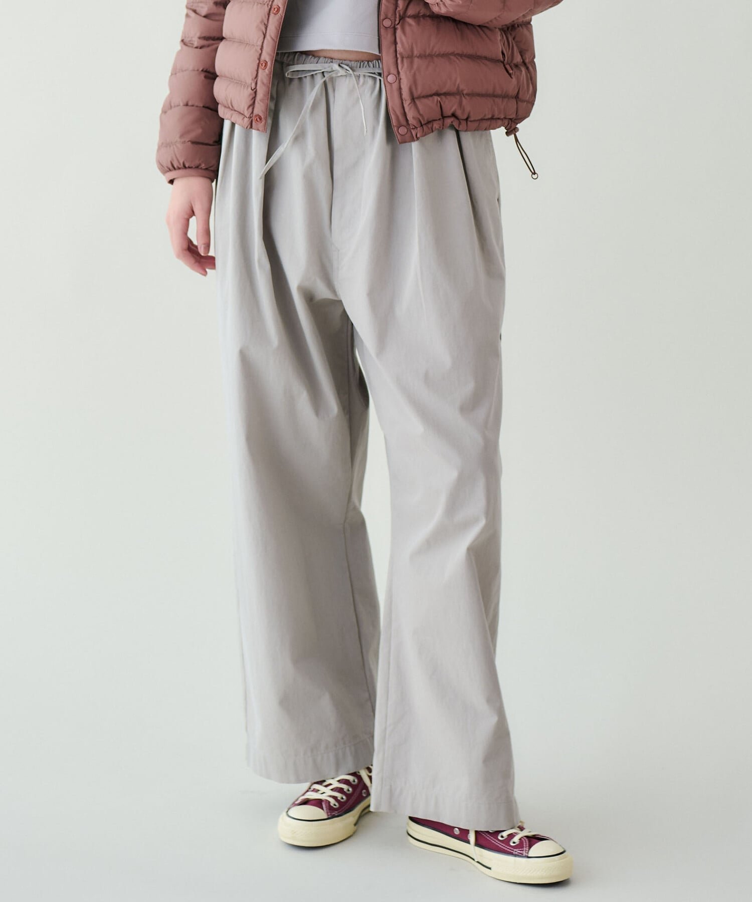 【ビショップ/Bshop】のコットンナイロン ワイドイージーパンツ WOMEN インテリア・キッズ・メンズ・レディースファッション・服の通販 founy(ファニー) 　ファッション　Fashion　レディースファッション　Fashion for Women　パンツ　Pants & Trousers　ストレート　Straight, Straight Cut　ドローコード　Drawcord, Drawstring Cord　フランス　France, French　ボーダー　Border, Stripe　ポケット　Pocket, Pocket Detail　BEIGE系1|ID: prp329100004814255 ipo3291000000034964549