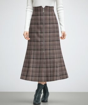 【セゾンドパピヨン/SAISON DE PAPILLON】のチェックのハイウエストロングスカート 人気、トレンドファッション・服の通販 founy(ファニー) ファッション Fashion レディースファッション Fashion for Women スカート Skirts ロングスカート Long Skirts / Maxi & Midi Skirts エレガント 上品 Elegant シャーリング Shirring, Ruched スリット Slit, Slit Detail チェック Check, Plaid, Tartan フレア Flare, Flared フロント Front, Front Design マーメイド Mermaid, Fishtail Silhouette ロング Long, Long-Length |ID:prp329100004814394