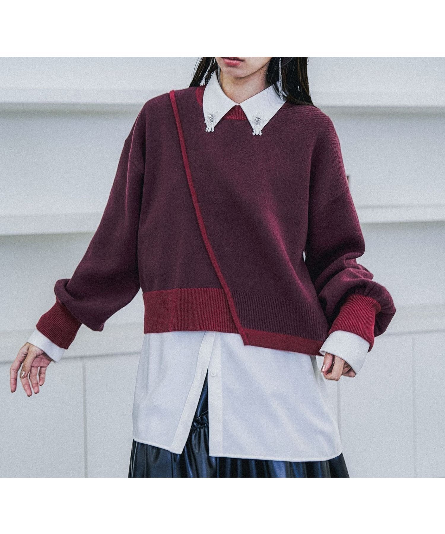 【ハレ/HARE】のハイショクキリカエニット インテリア・キッズ・メンズ・レディースファッション・服の通販 founy(ファニー) 　ファッション　Fashion　レディースファッション　Fashion for Women　トップス・カットソー　Cut & Sew Tops　ニット　Knit Tops & Sweaters　おすすめ　Recommended / Our Picks　インナー　Innerwear　ウェーブ　Wavy Pattern　ショート　Short, Short Length　スタイリッシュ　Stylish, Fashionable　ストレート　Straight, Straight Cut　センター　Center, Center Line　ネックレス　Necklace, Pendant Necklace　バランス　Balance, Style Balance　パール　Pearl, Pearl Accent　フレア　Flare, Flared　ブルゾン　Blouson, Bomber Jacket　ロング　Long, Long-Length　エレガント 上品　Elegant　無地　Plain, Solid Color　ボルドー38|ID: prp329100004814441 ipo3291000000034966200