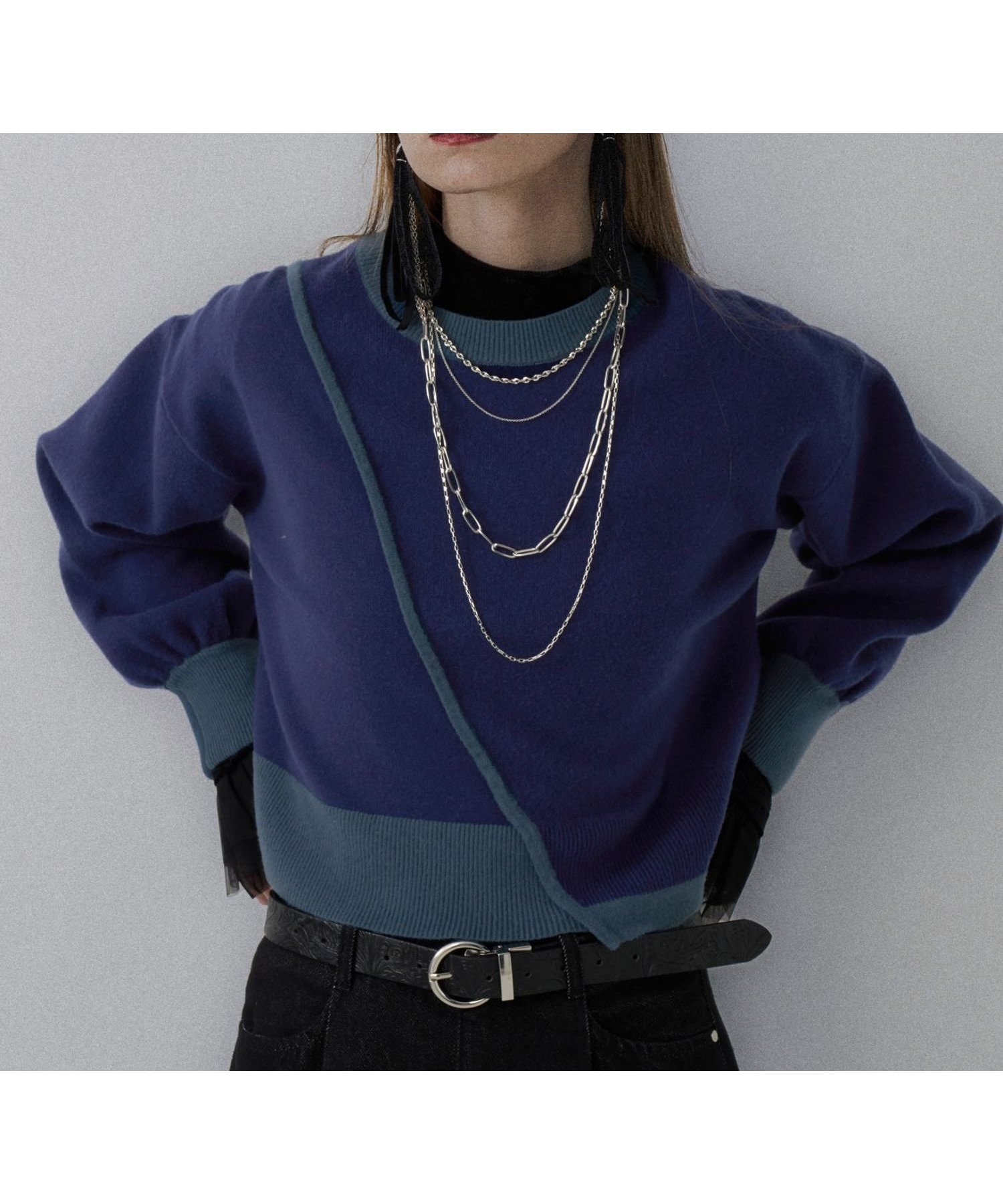 【ハレ/HARE】のハイショクキリカエニット インテリア・キッズ・メンズ・レディースファッション・服の通販 founy(ファニー) 　ファッション　Fashion　レディースファッション　Fashion for Women　トップス・カットソー　Cut & Sew Tops　ニット　Knit Tops & Sweaters　おすすめ　Recommended / Our Picks　インナー　Innerwear　ウェーブ　Wavy Pattern　ショート　Short, Short Length　スタイリッシュ　Stylish, Fashionable　ストレート　Straight, Straight Cut　センター　Center, Center Line　ネックレス　Necklace, Pendant Necklace　バランス　Balance, Style Balance　パール　Pearl, Pearl Accent　フレア　Flare, Flared　ブルゾン　Blouson, Bomber Jacket　ロング　Long, Long-Length　エレガント 上品　Elegant　無地　Plain, Solid Color　ブルー87|ID: prp329100004814441 ipo3291000000034966204