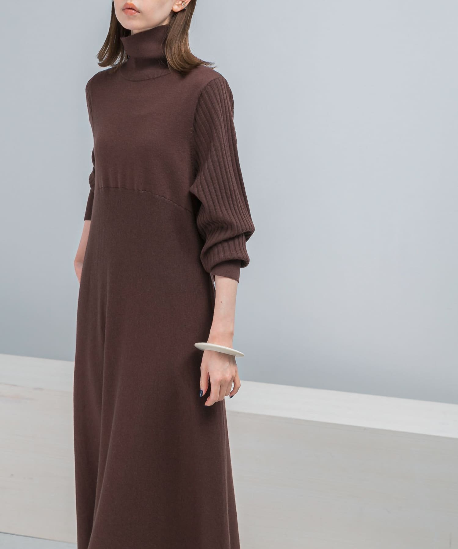 【アーバンリサーチ ロッソ/URBAN RESEARCH ROSSO】の『WEB限定』タートルネックデザインスリーブワンピース インテリア・キッズ・メンズ・レディースファッション・服の通販 founy(ファニー) 　ファッション　Fashion　レディースファッション　Fashion for Women　ワンピース　Dresses　2025年　2025　2025-2026秋冬・A/W　Autumn/Winter 2025–26 AW25–26　冬　Winter / This Winter　おすすめ　Recommended / Our Picks　スリーブ　Sleeve, Long Sleeve / Short Sleeve　タートルネック　Turtleneck, High Neck　フレア　Flare, Flared　エレガント 上品　Elegant　切替　Switching, Contrast Panel　A/W・秋冬　Autumn/Winter　D/BROWN|ID: prp329100004814445 ipo3291000000034966256
