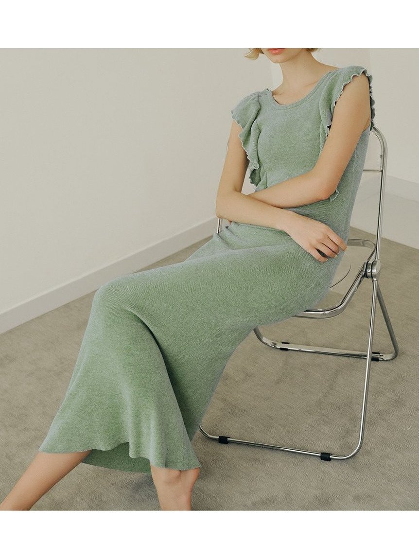 【スナイデル ホーム/SNIDEL HOME】のフリルニットワンピース インテリア・キッズ・メンズ・レディースファッション・服の通販 founy(ファニー) 　ファッション　Fashion　レディースファッション　Fashion for Women　ワンピース　Dresses　ニットワンピース　Knit Dresses　シンプル　Simple, Minimal　スマート　Smart, Elegant　セットアップ　Set-Up, Coordinated Outfit　フリル　Frill, Ruffle　ロング　Long, Long-Length　人気　Popular, Best Seller　定番　Standard, Basic Item　GRN[024]|ID: prp329100004814499 ipo3291000000034967360
