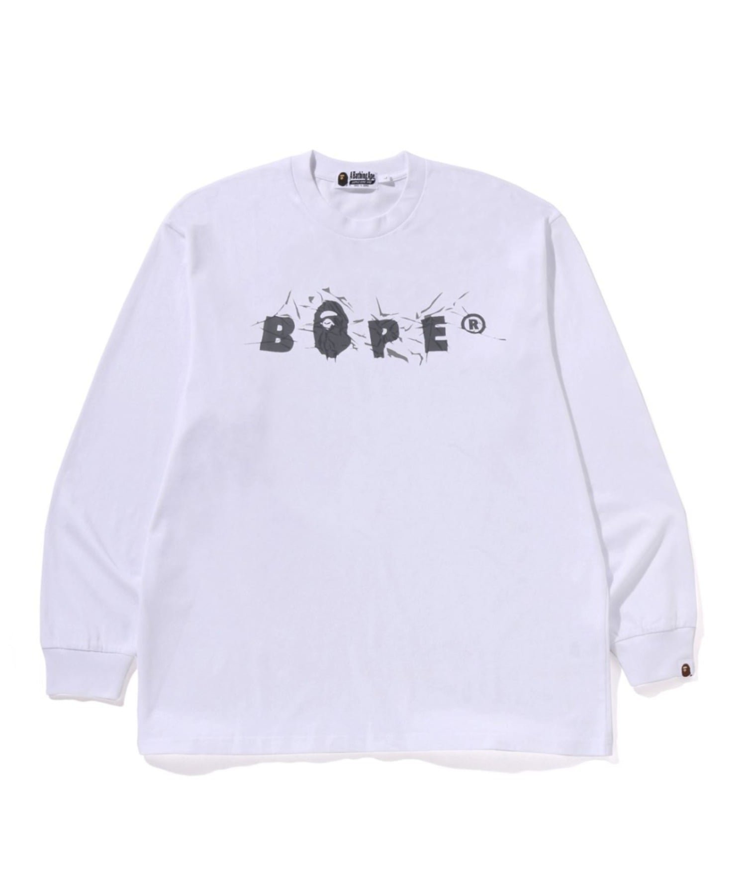 【ア ベイシング エイプ/A BATHING APE】のWRINKLE BAPE LOGO RELAXED FIT LS TEE インテリア・キッズ・メンズ・レディースファッション・服の通販 founy(ファニー) 　ファッション　Fashion　レディースファッション　Fashion for Women　スリーブ　Sleeve, Long Sleeve / Short Sleeve　フロント　Front, Front Design　プリント　Print, Printed Pattern　ロング　Long, Long-Length　WHITE|ID: prp329100004814515 ipo3291000000034967507