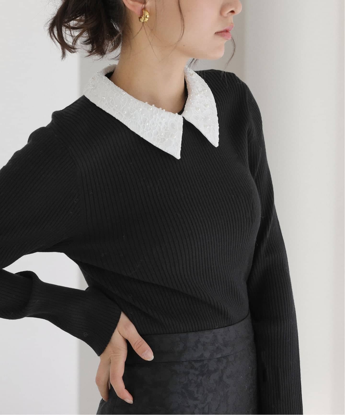 【ラ トータリテ/La TOTALITE】の【洗える】パールカラー2WAYニット インテリア・キッズ・メンズ・レディースファッション・服の通販 founy(ファニー) 　ファッション　Fashion　レディースファッション　Fashion for Women　トップス・カットソー　Cut & Sew Tops　ニット　Knit Tops & Sweaters　2025年　2025　2025-2026秋冬・A/W　Autumn/Winter 2025–26 AW25–26　おすすめ　Recommended / Our Picks　ジャケット　Jacket, Outerwear　スマート　Smart, Elegant　パール　Pearl, Pearl Accent　エレガント 上品　Elegant　洗える　Machine Washable　ブラック|ID: prp329100004814533 ipo3291000000034967742