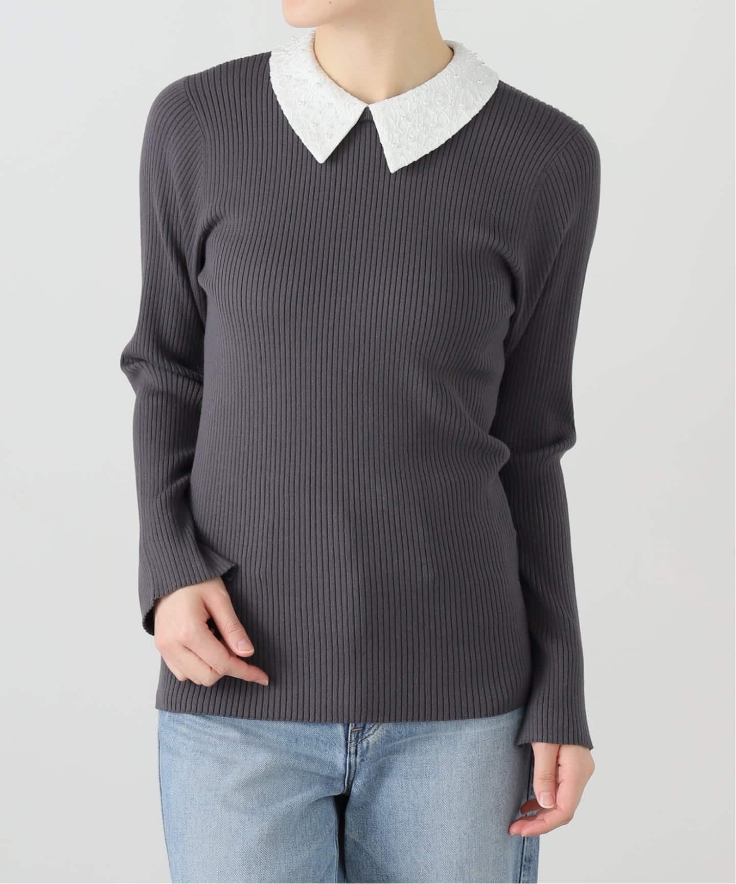 【ラ トータリテ/La TOTALITE】の【洗える】パールカラー2WAYニット インテリア・キッズ・メンズ・レディースファッション・服の通販 founy(ファニー) 　ファッション　Fashion　レディースファッション　Fashion for Women　トップス・カットソー　Cut & Sew Tops　ニット　Knit Tops & Sweaters　2025年　2025　2025-2026秋冬・A/W　Autumn/Winter 2025–26 AW25–26　おすすめ　Recommended / Our Picks　ジャケット　Jacket, Outerwear　スマート　Smart, Elegant　パール　Pearl, Pearl Accent　エレガント 上品　Elegant　洗える　Machine Washable　グレー|ID: prp329100004814533 ipo3291000000034967743